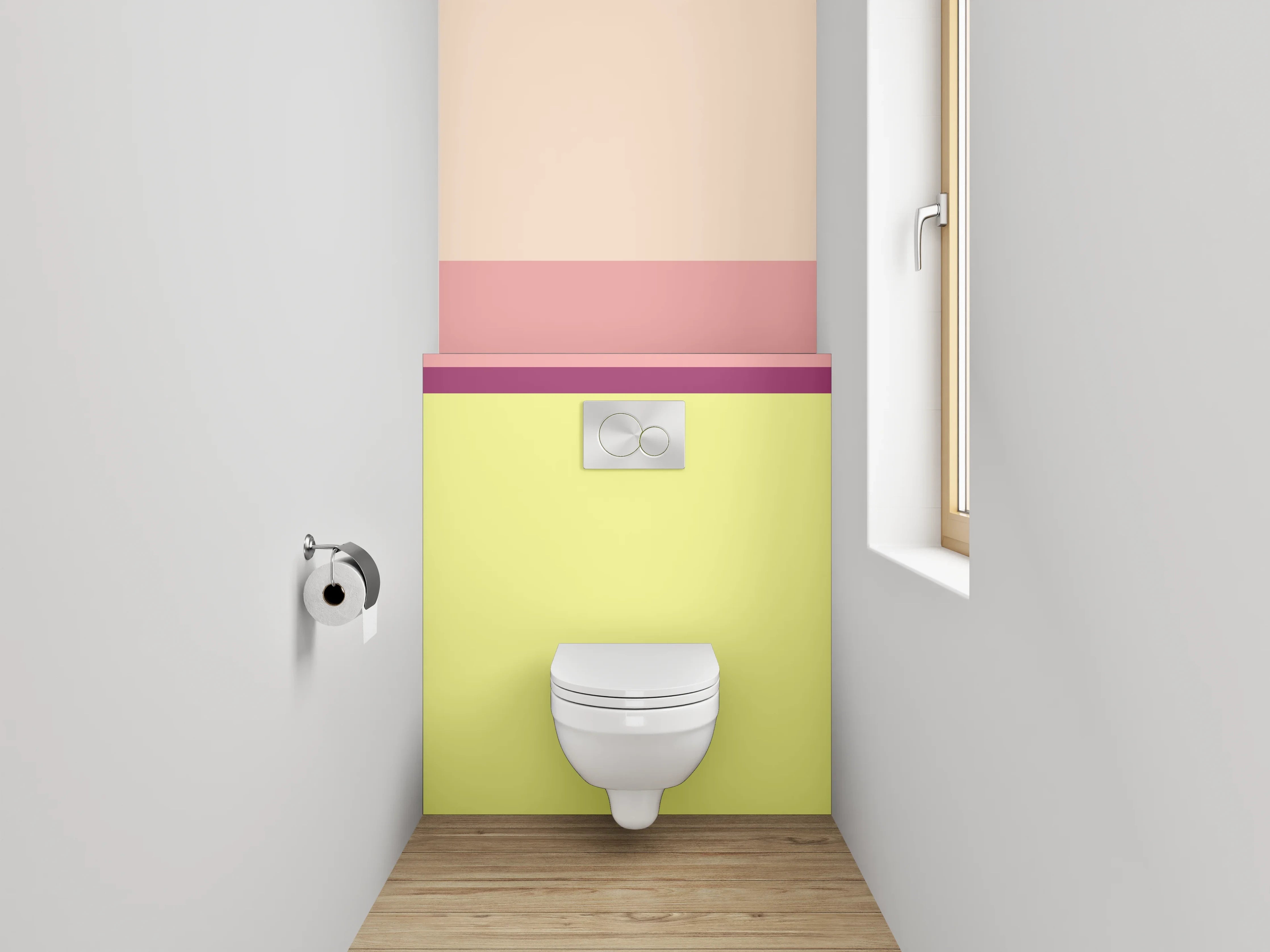 WC-Rückwand - Modernes Farbblock-Design Pastellrosa Gelb