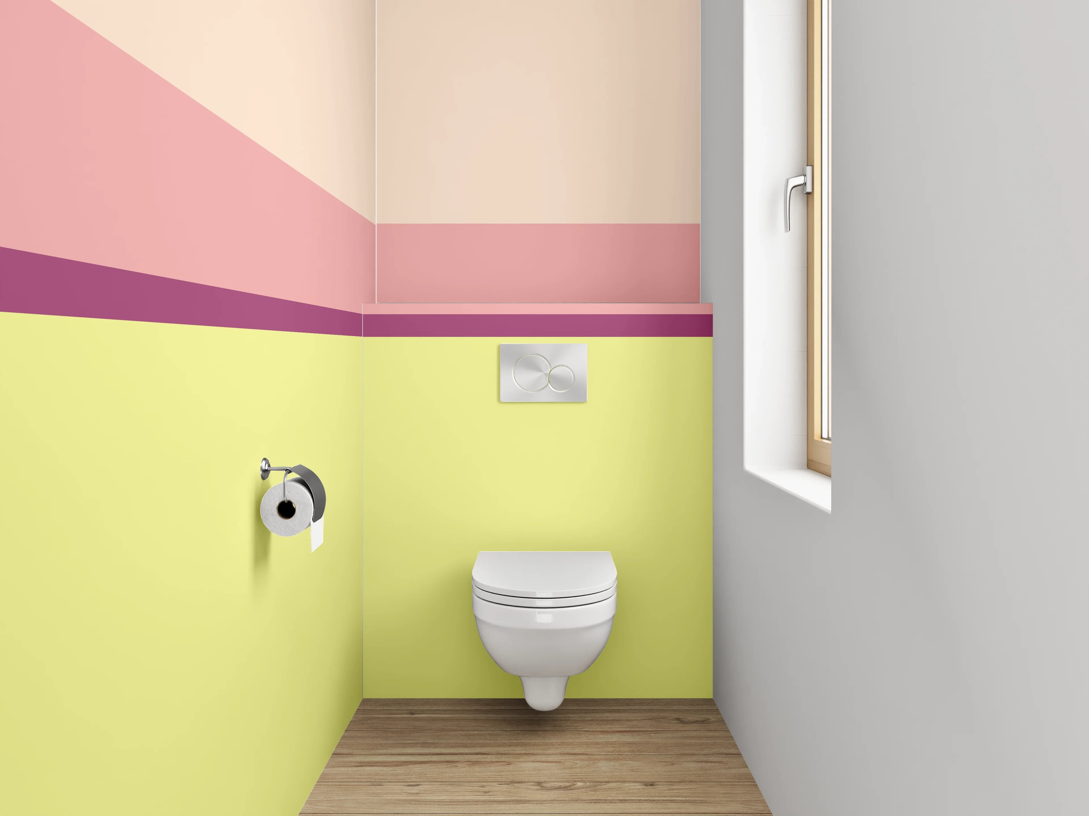 WC-Rückwand - Modernes Farbblock-Design Pastellrosa Gelb