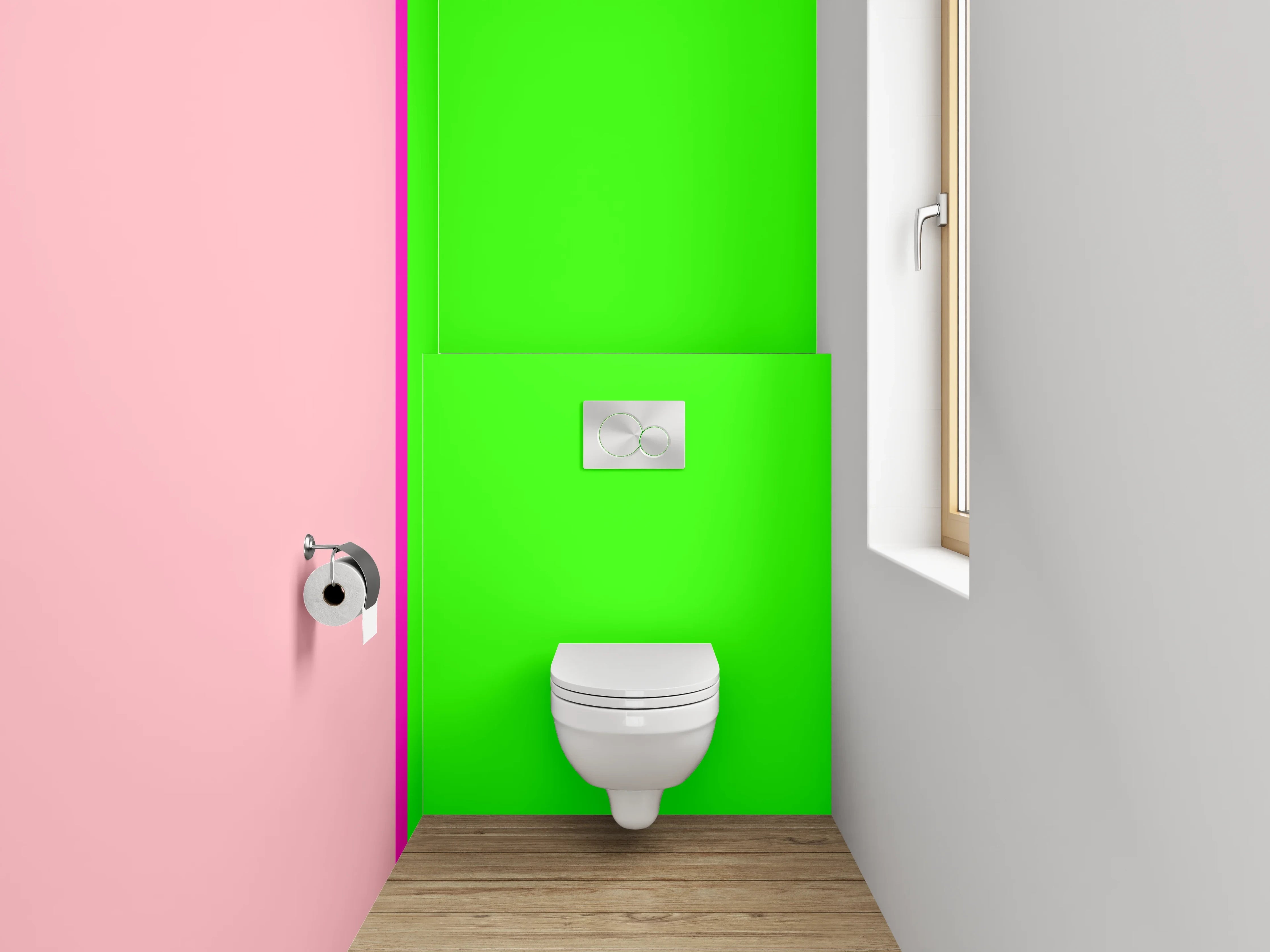 WC-Rückwand - Modernes Farbblock-Design Pink-Grün