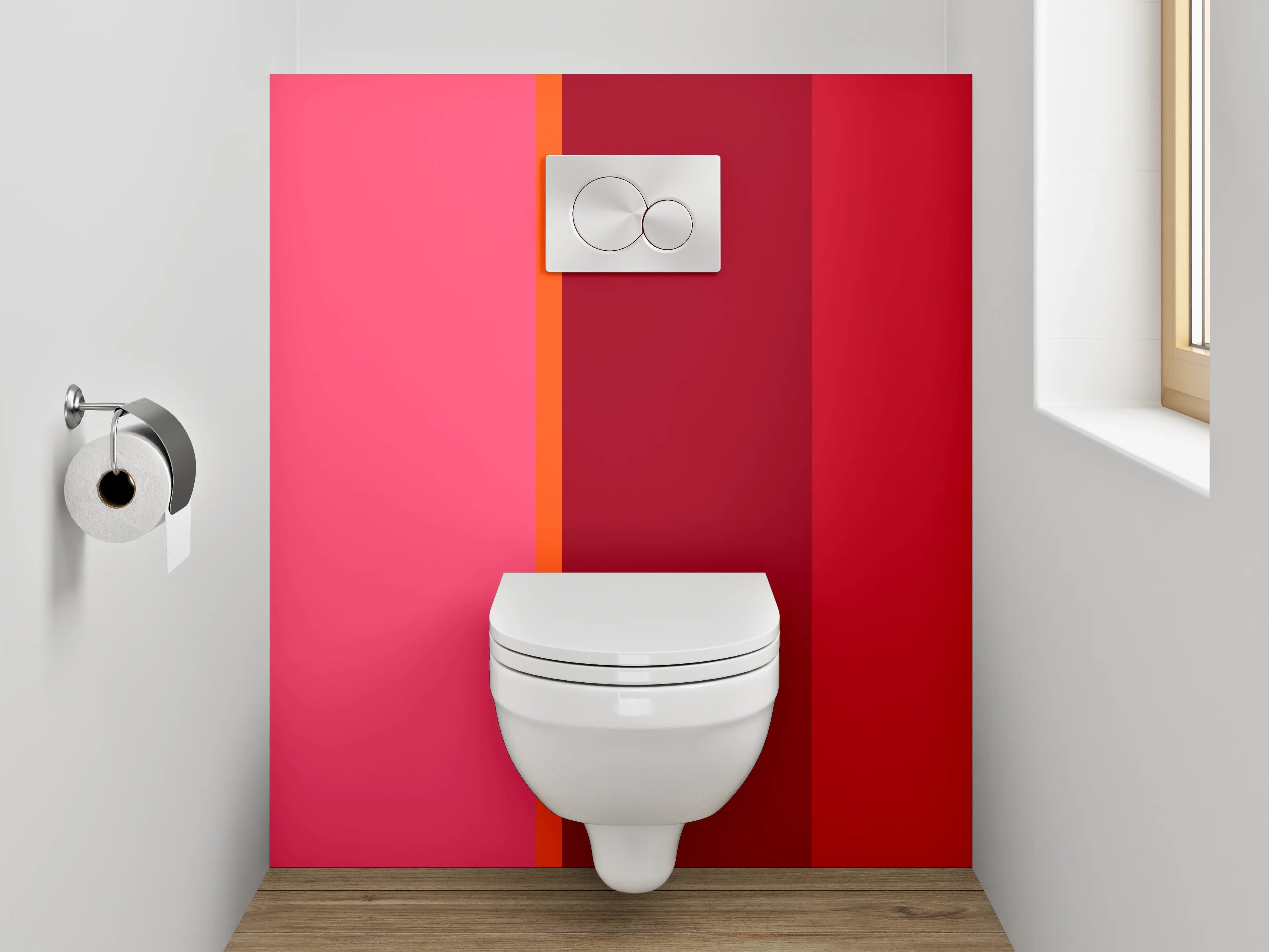WC-Rückwand - Modernes Farbblock-Design in Rot und Pink
