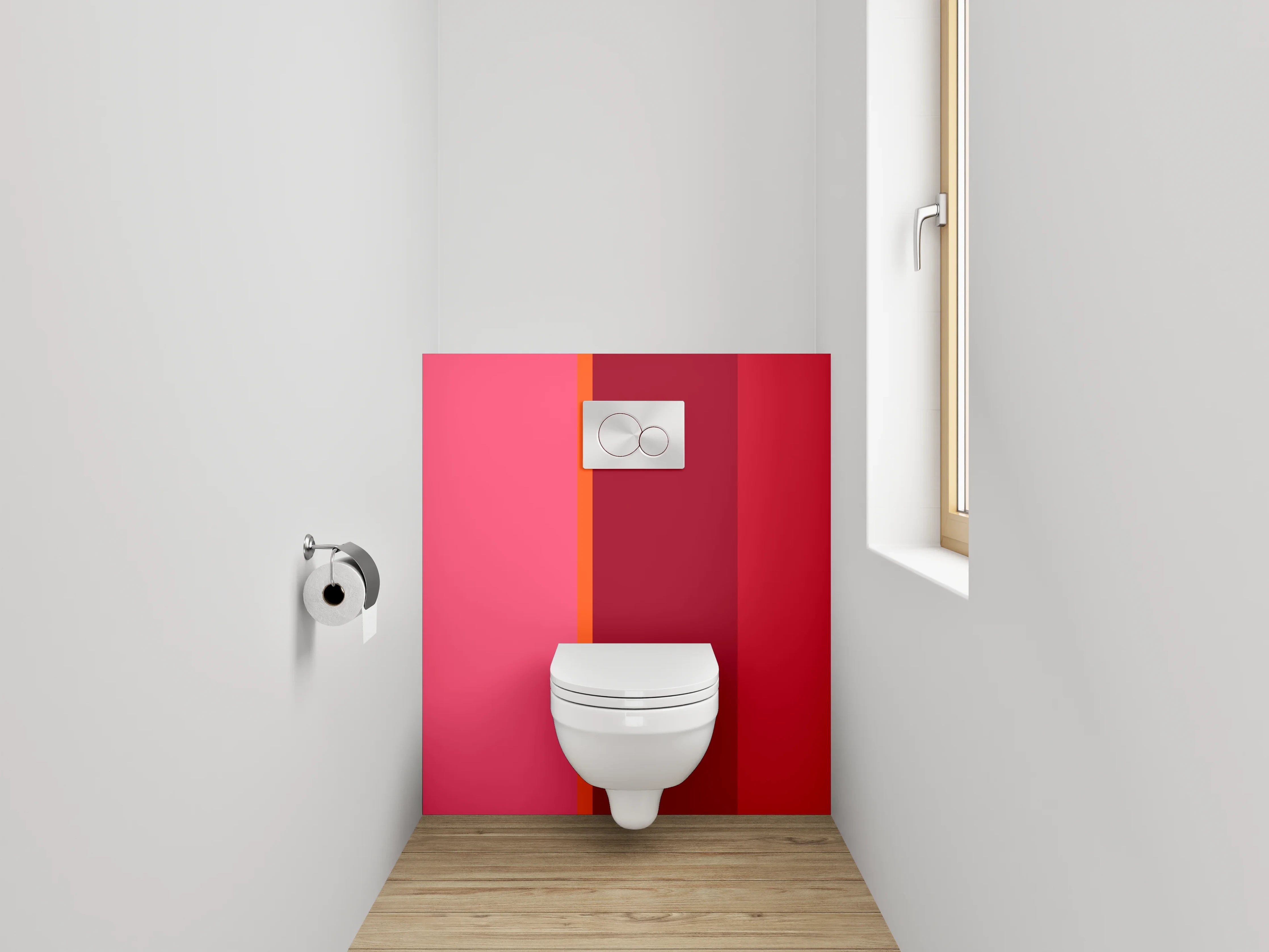 WC-Rückwand - Modernes Farbblock-Design in Rot und Pink