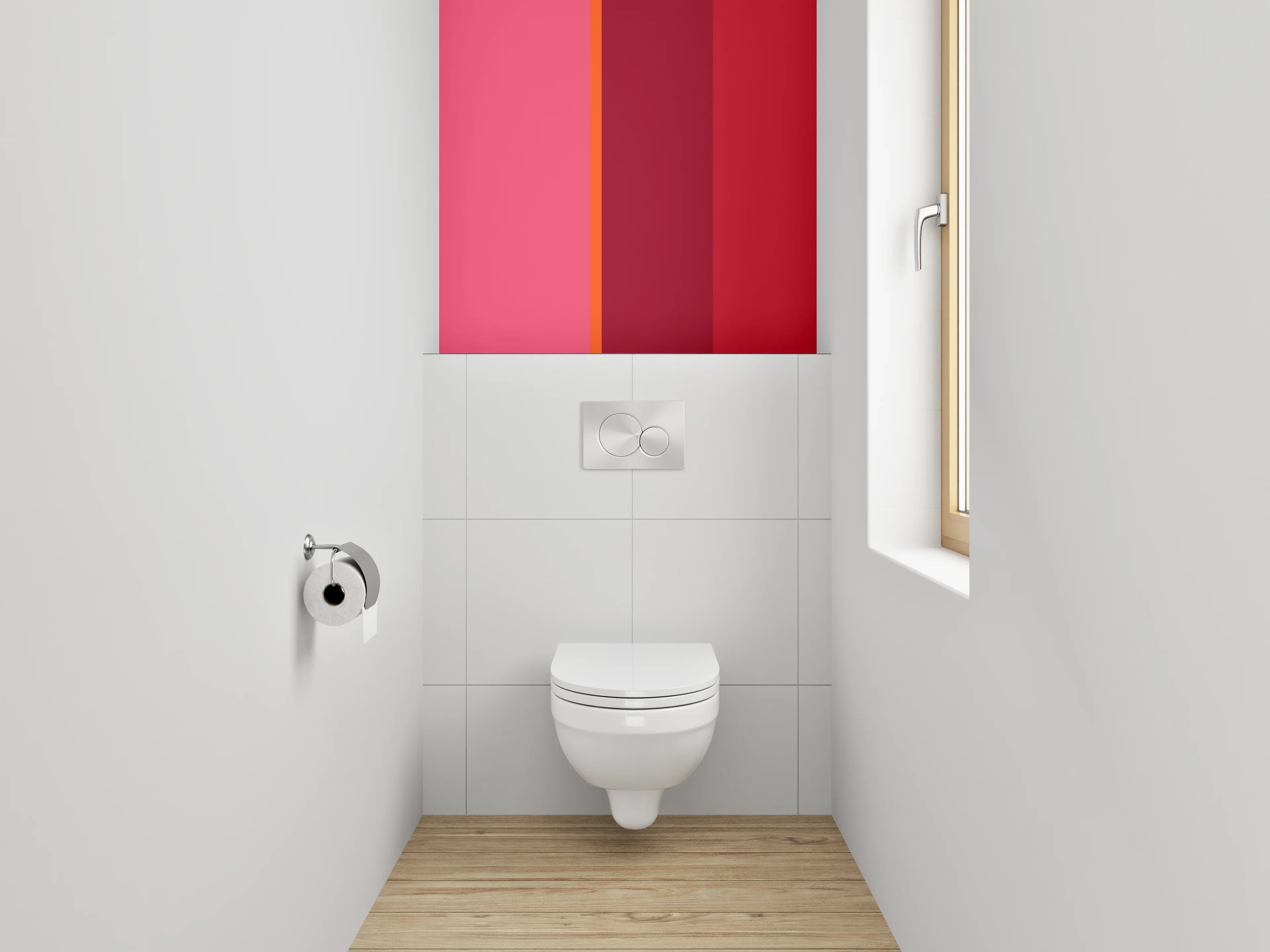 WC-Rückwand - Modernes Farbblock-Design in Rot und Pink
