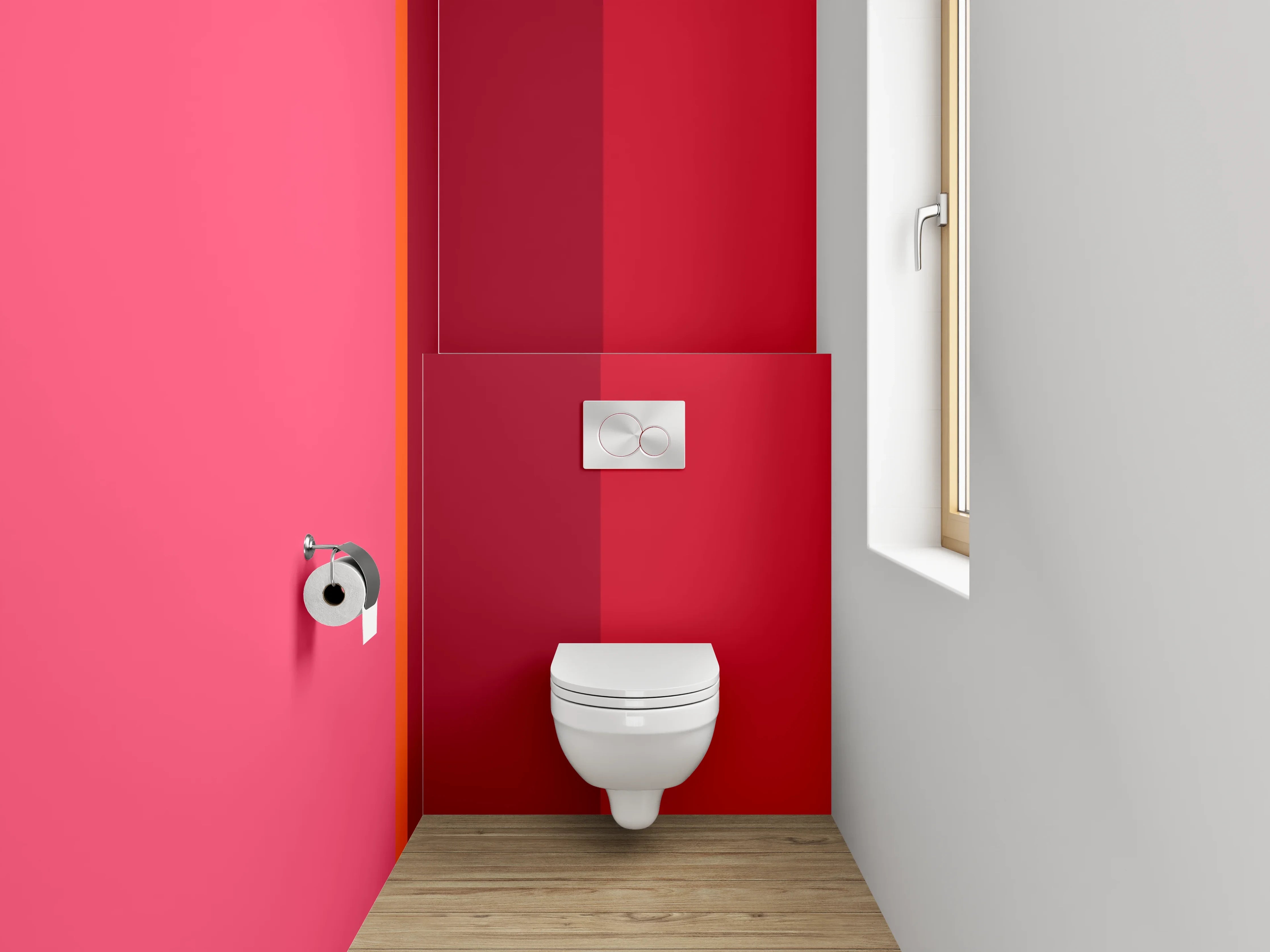 WC-Rückwand - Modernes Farbblock-Design in Rot und Pink