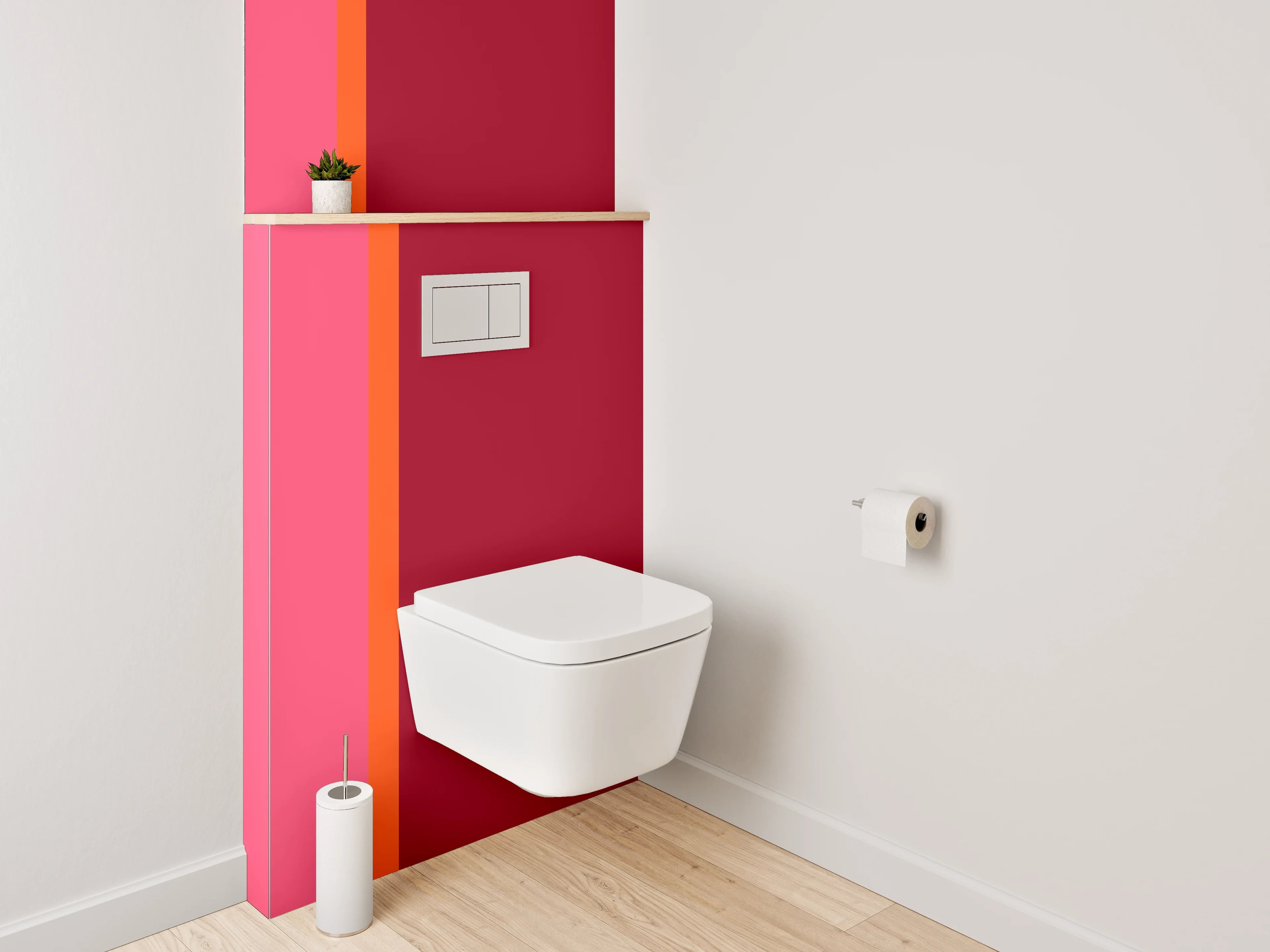 WC-Rückwand - Modernes Farbblock-Design in Rot und Pink