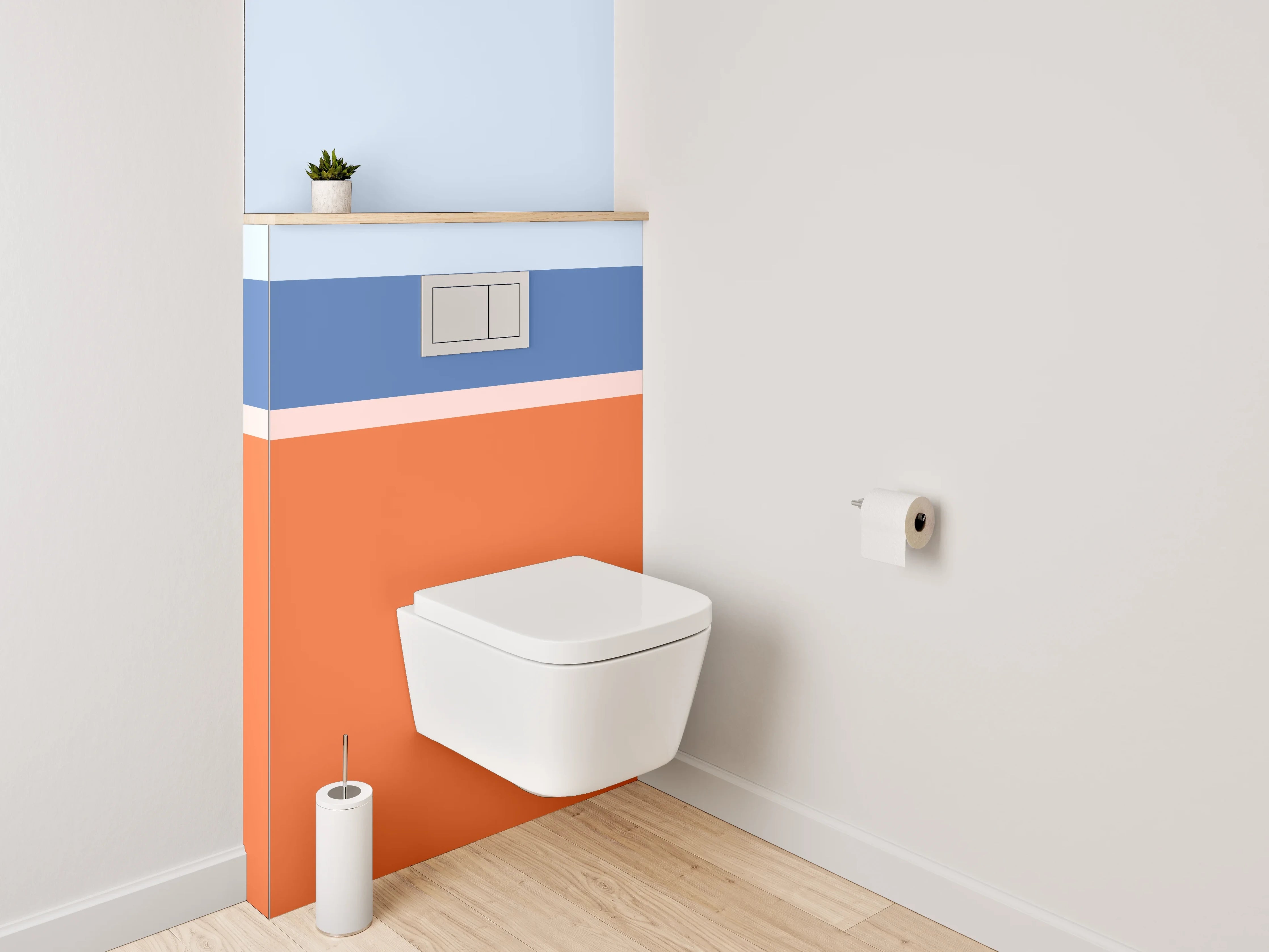 WC-Rückwand - Modernes Farbblock-Streifenmotiv Orange Blau