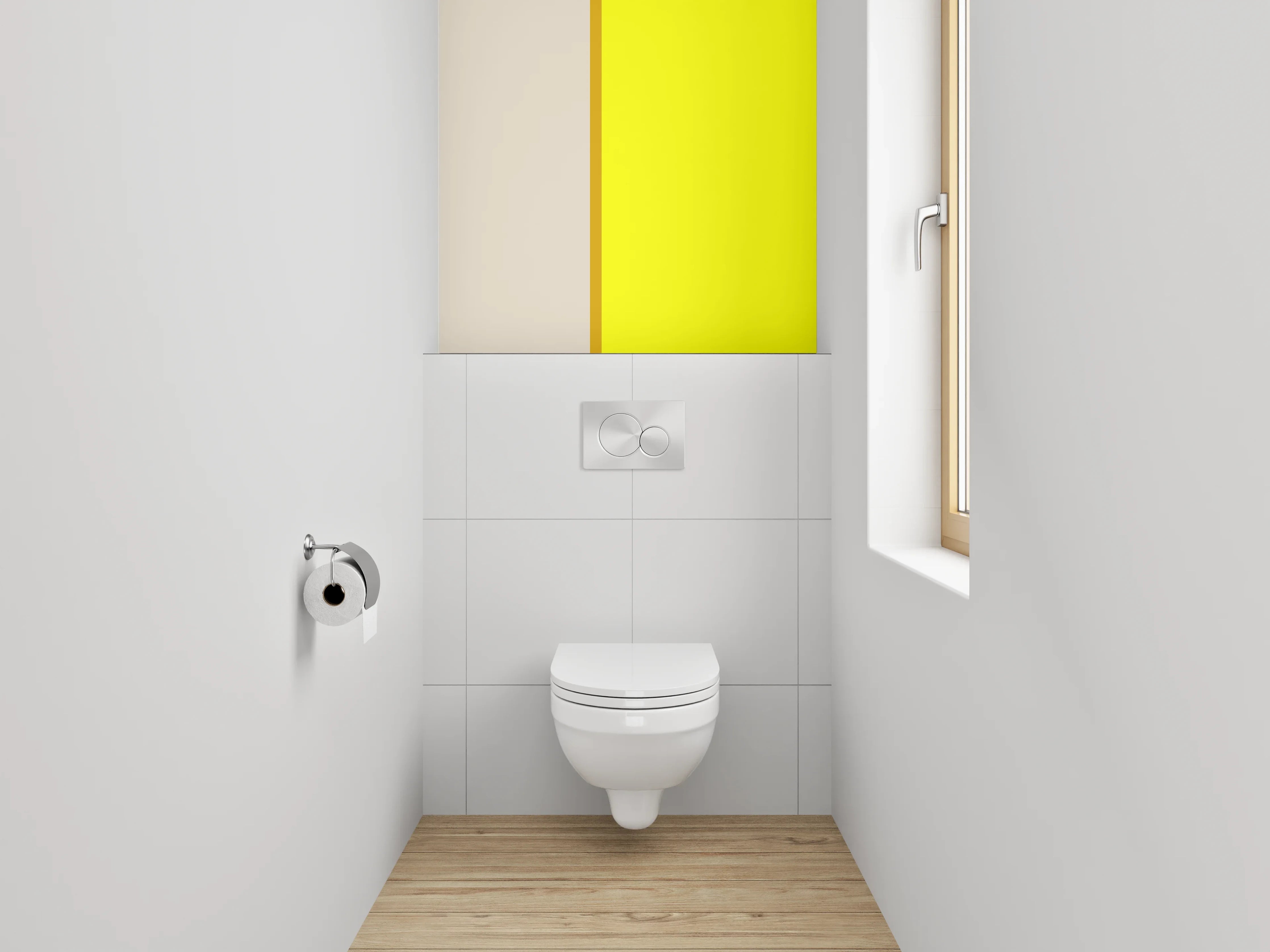 WC-Rückwand - Modernes Farbduo Beige Gelb Akzent
