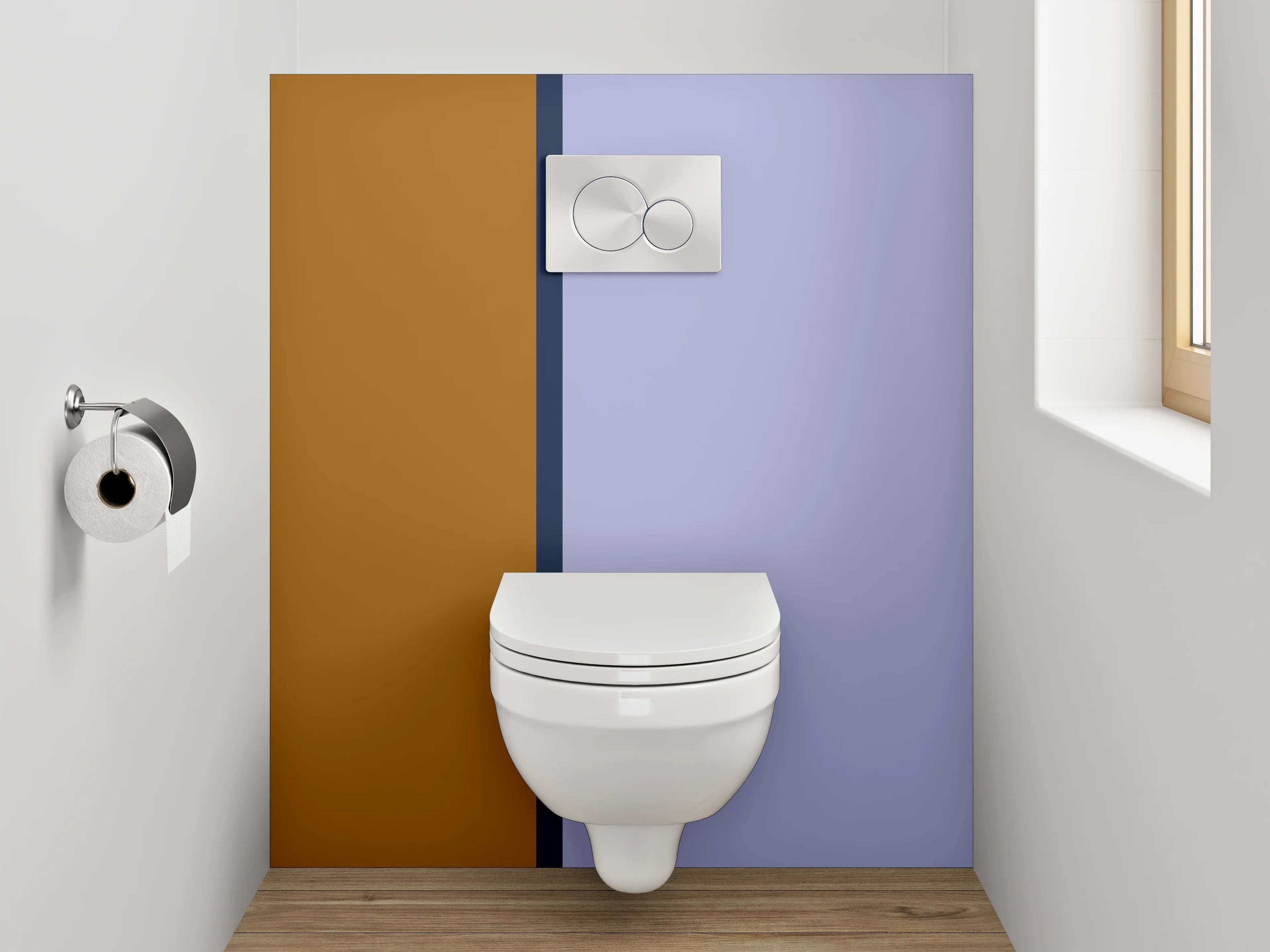 WC-Rückwand - Modernes Farbduo Braun Lila