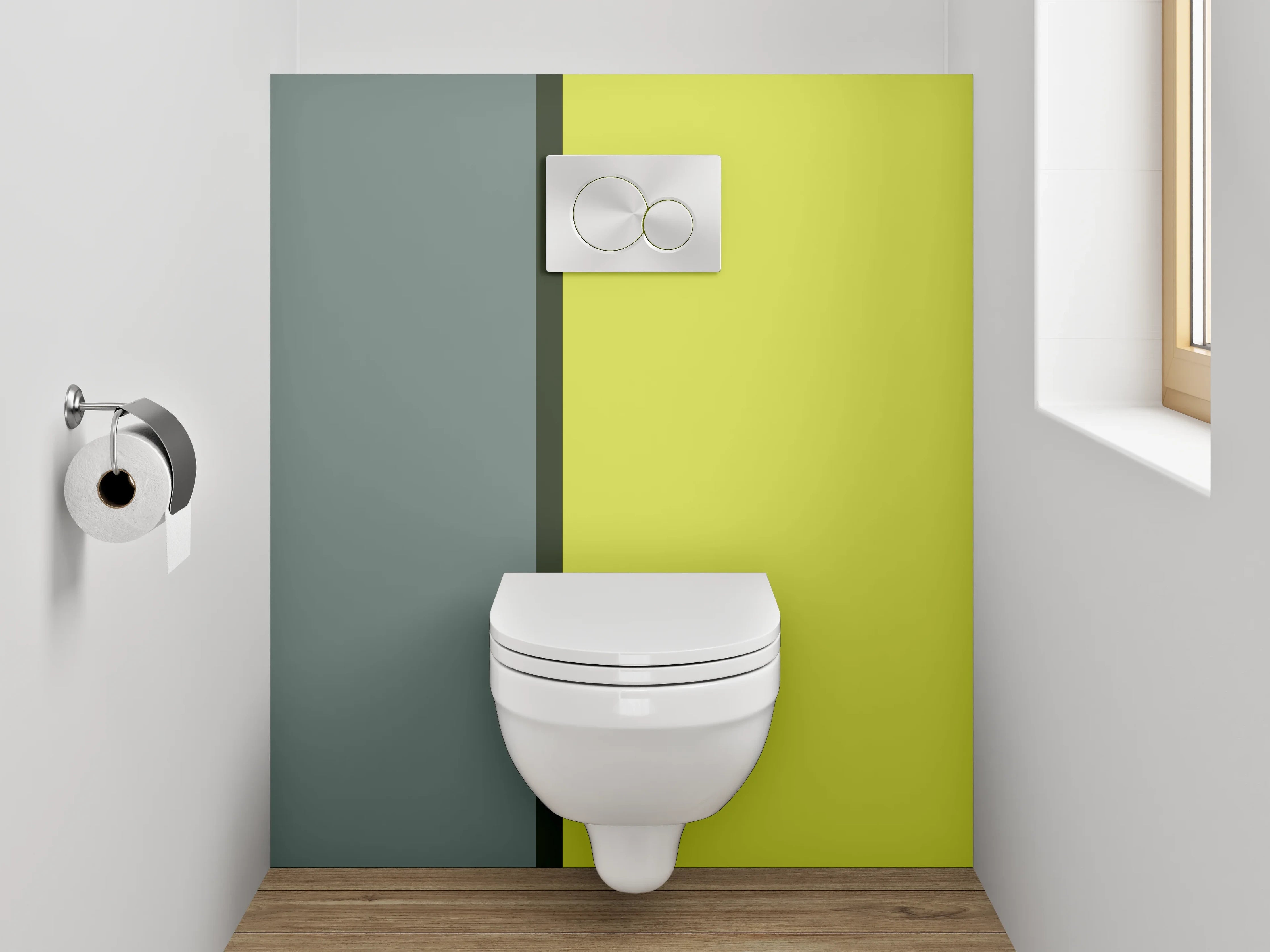 WC-Rückwand - Modernes Farbduo Grau und Gelb