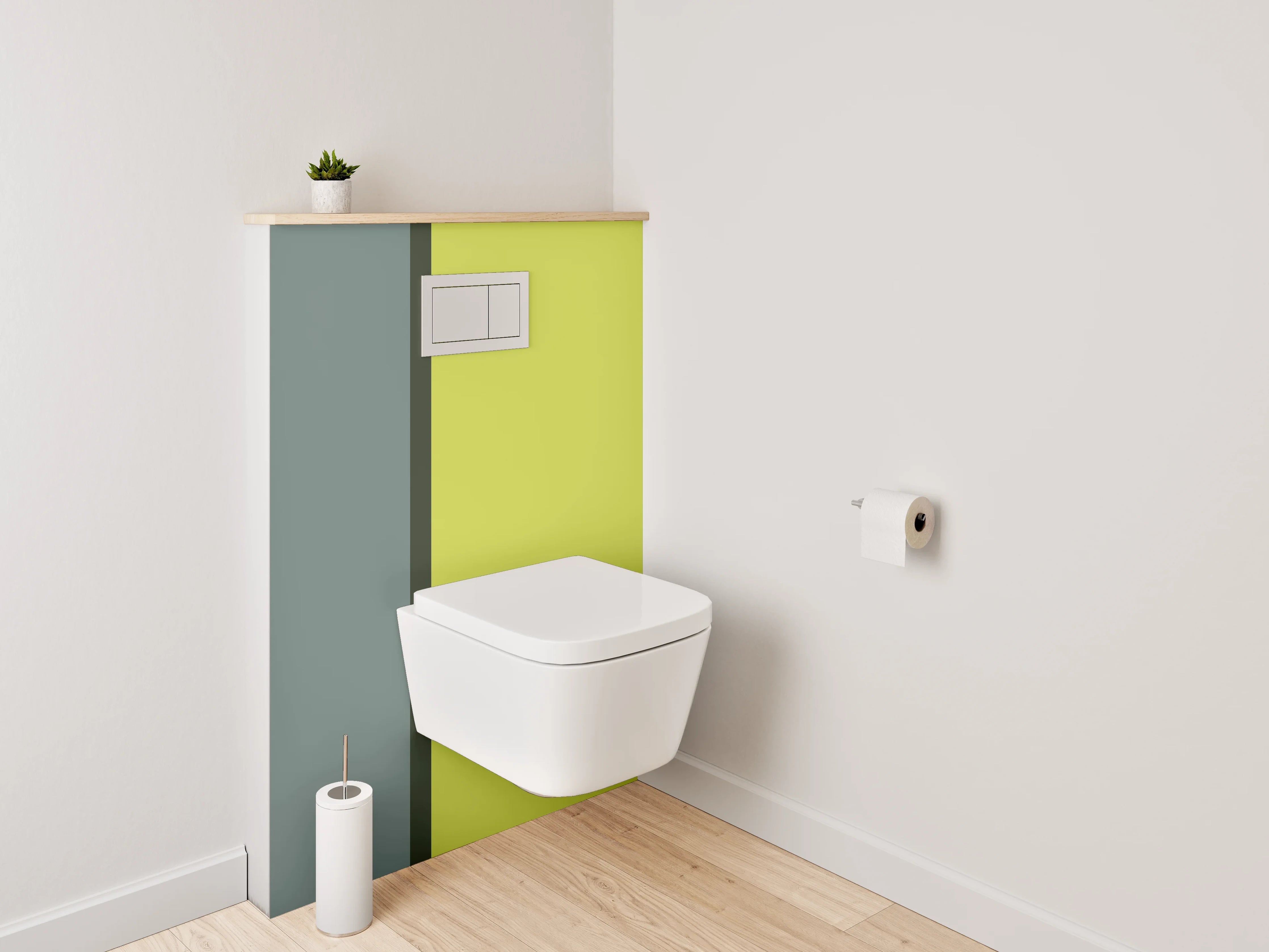 WC-Rückwand - Modernes Farbduo Grau und Gelb