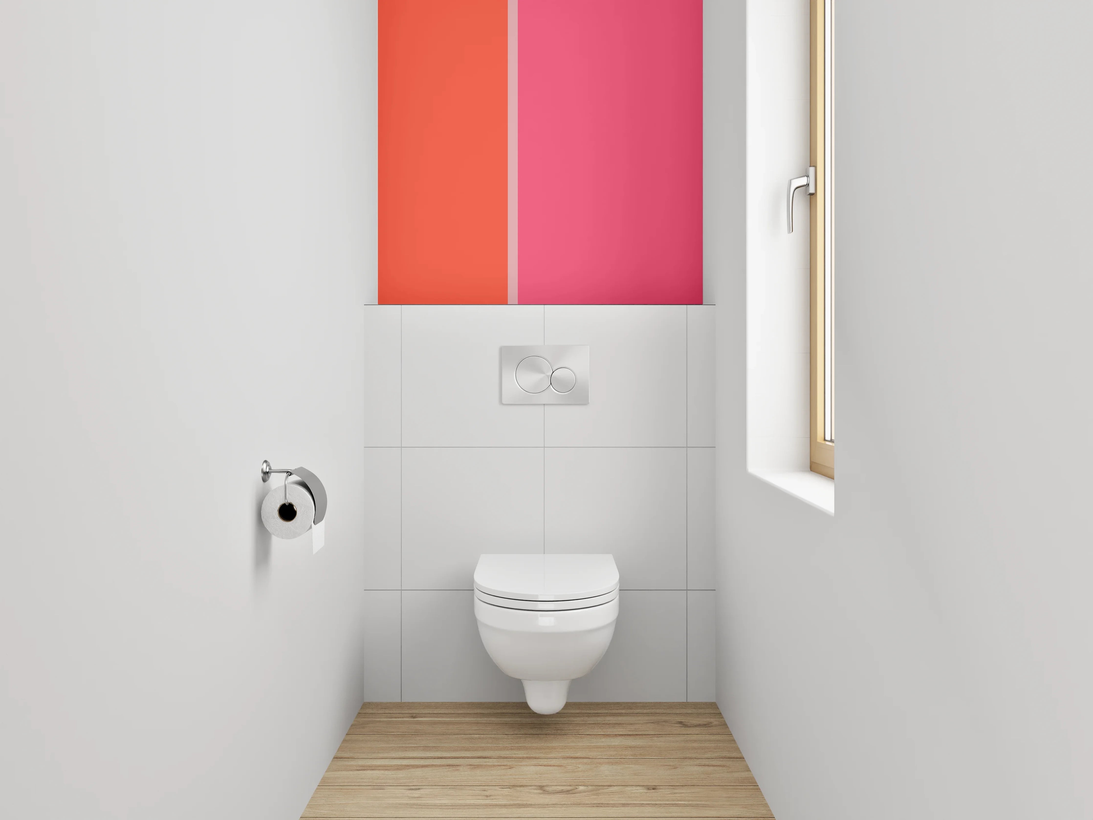 WC-Rückwand - Modernes Farbduo Rot Pink