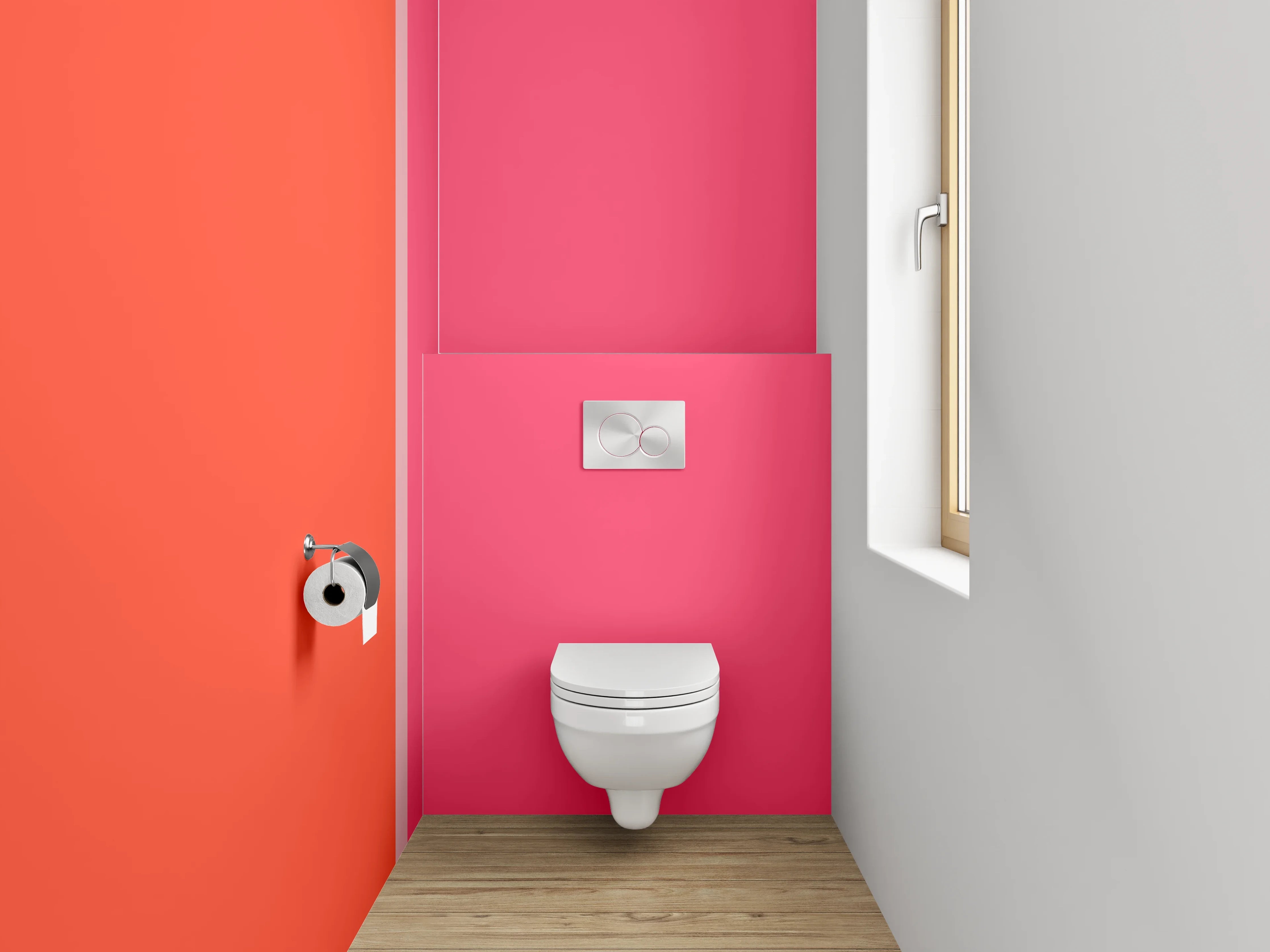 WC-Rückwand - Modernes Farbduo Rot Pink