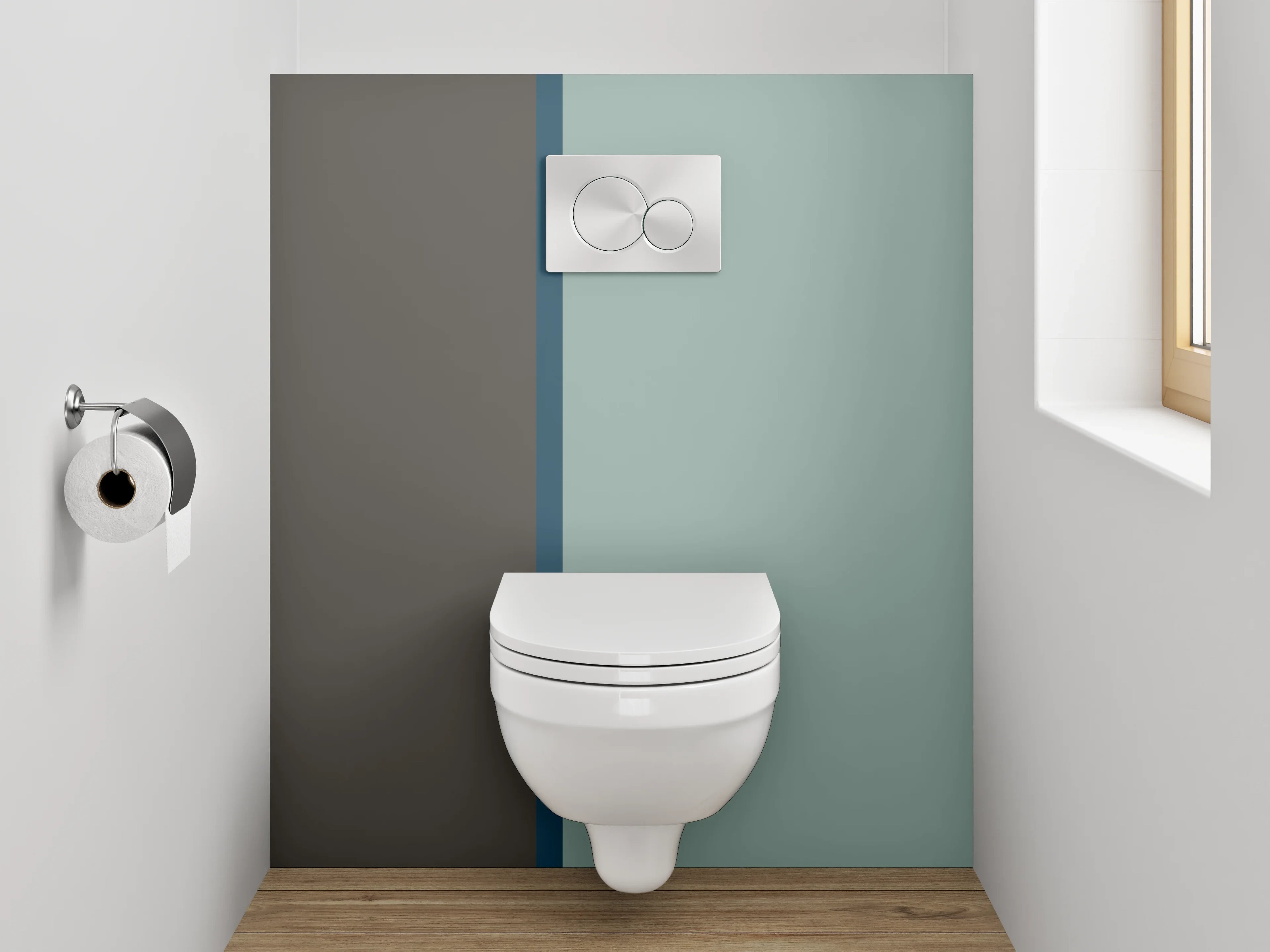 WC-Rückwand - Modernes Farbduo: Grau mit Hellblau