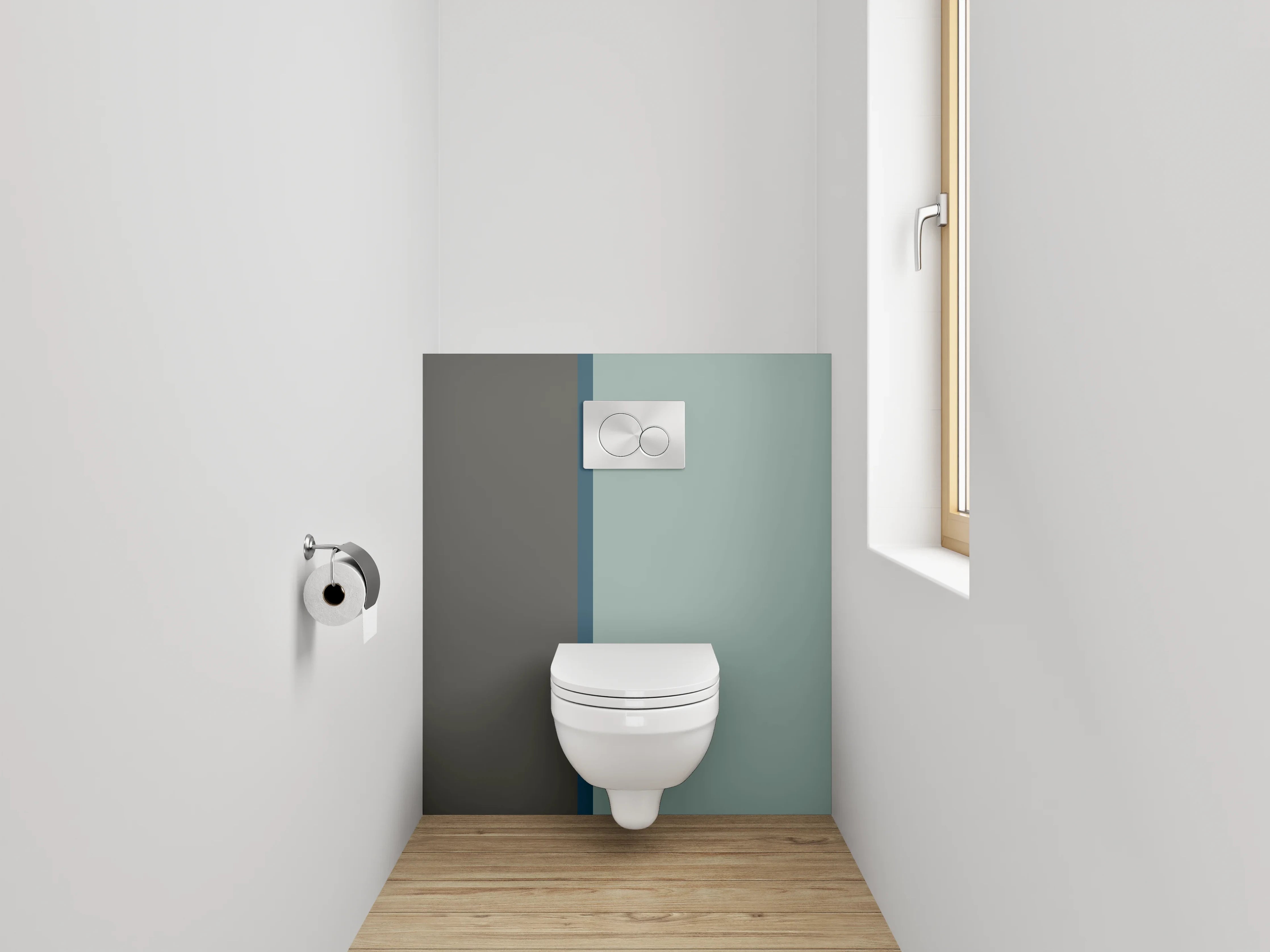 WC-Rückwand - Modernes Farbduo: Grau mit Hellblau