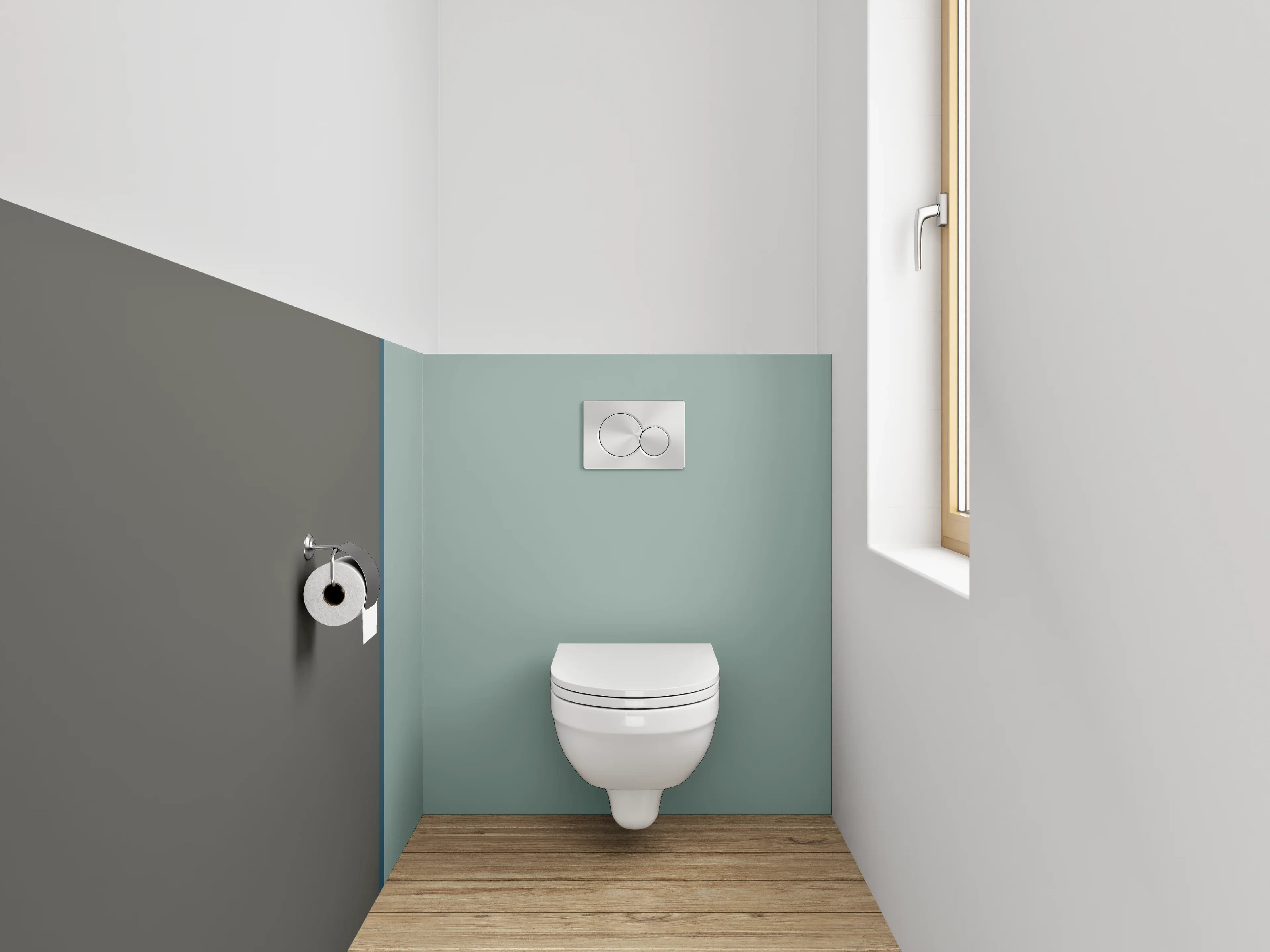 WC-Rückwand - Modernes Farbduo: Grau mit Hellblau