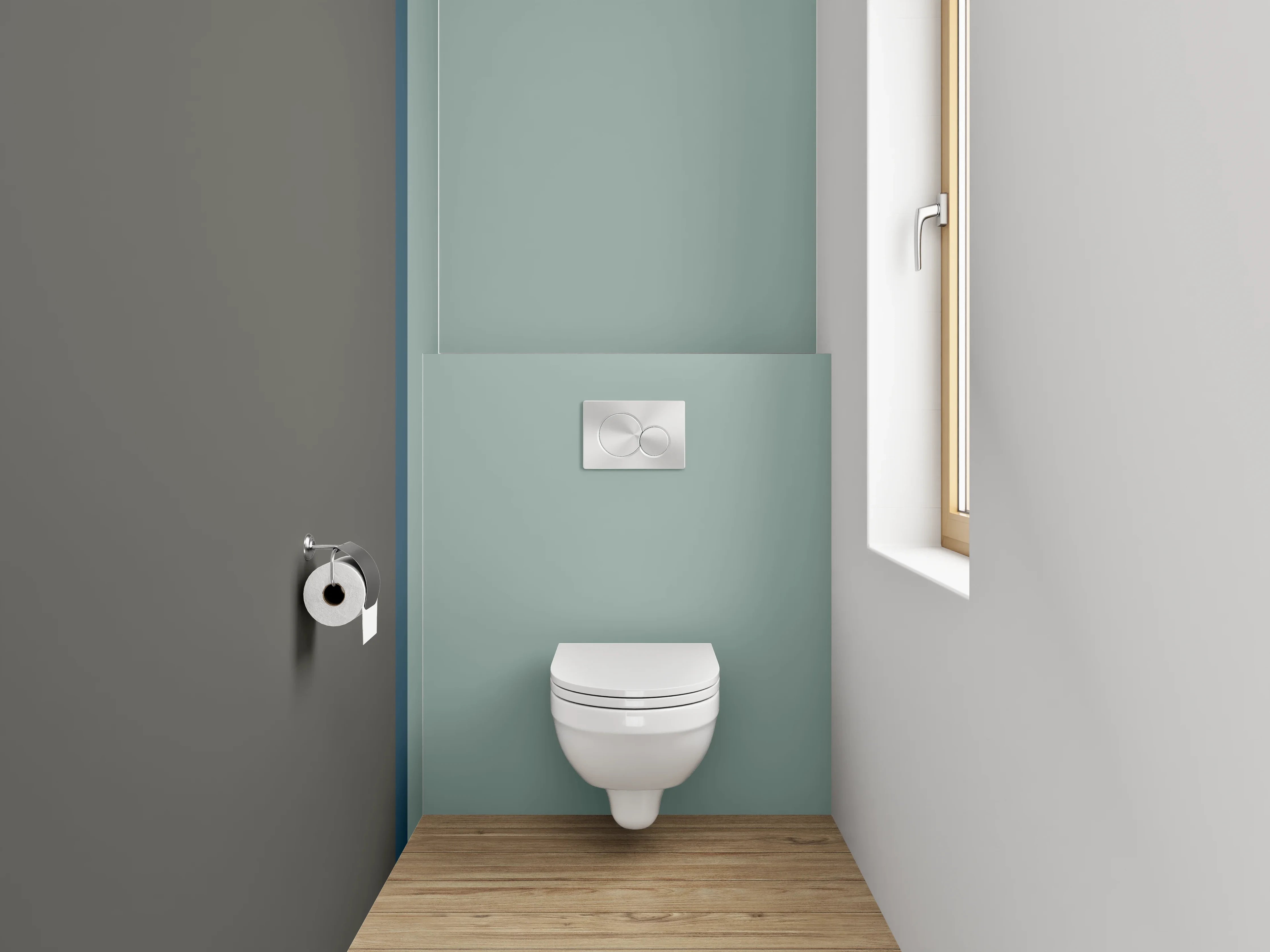 WC-Rückwand - Modernes Farbduo: Grau mit Hellblau