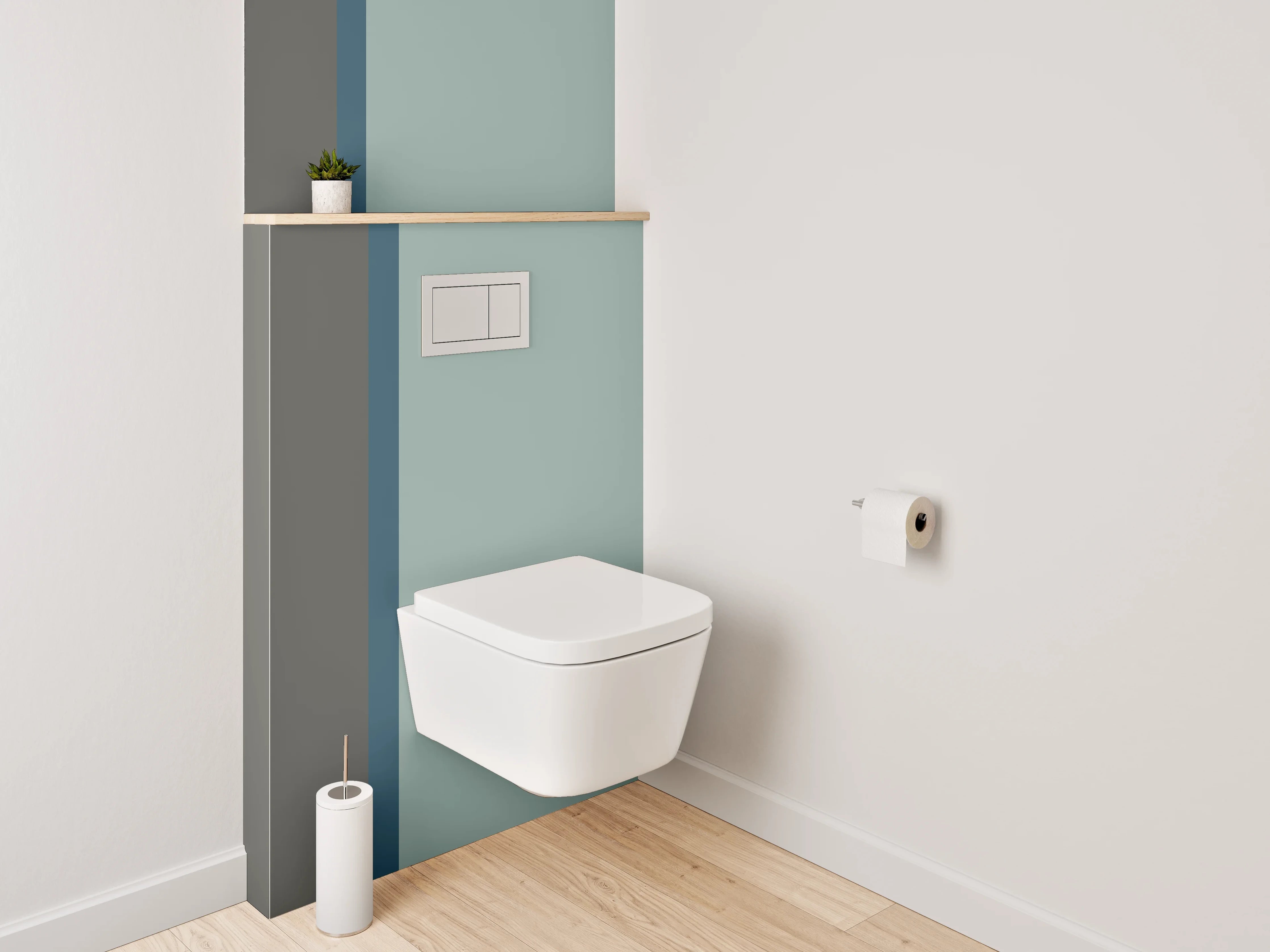 WC-Rückwand - Modernes Farbduo: Grau mit Hellblau
