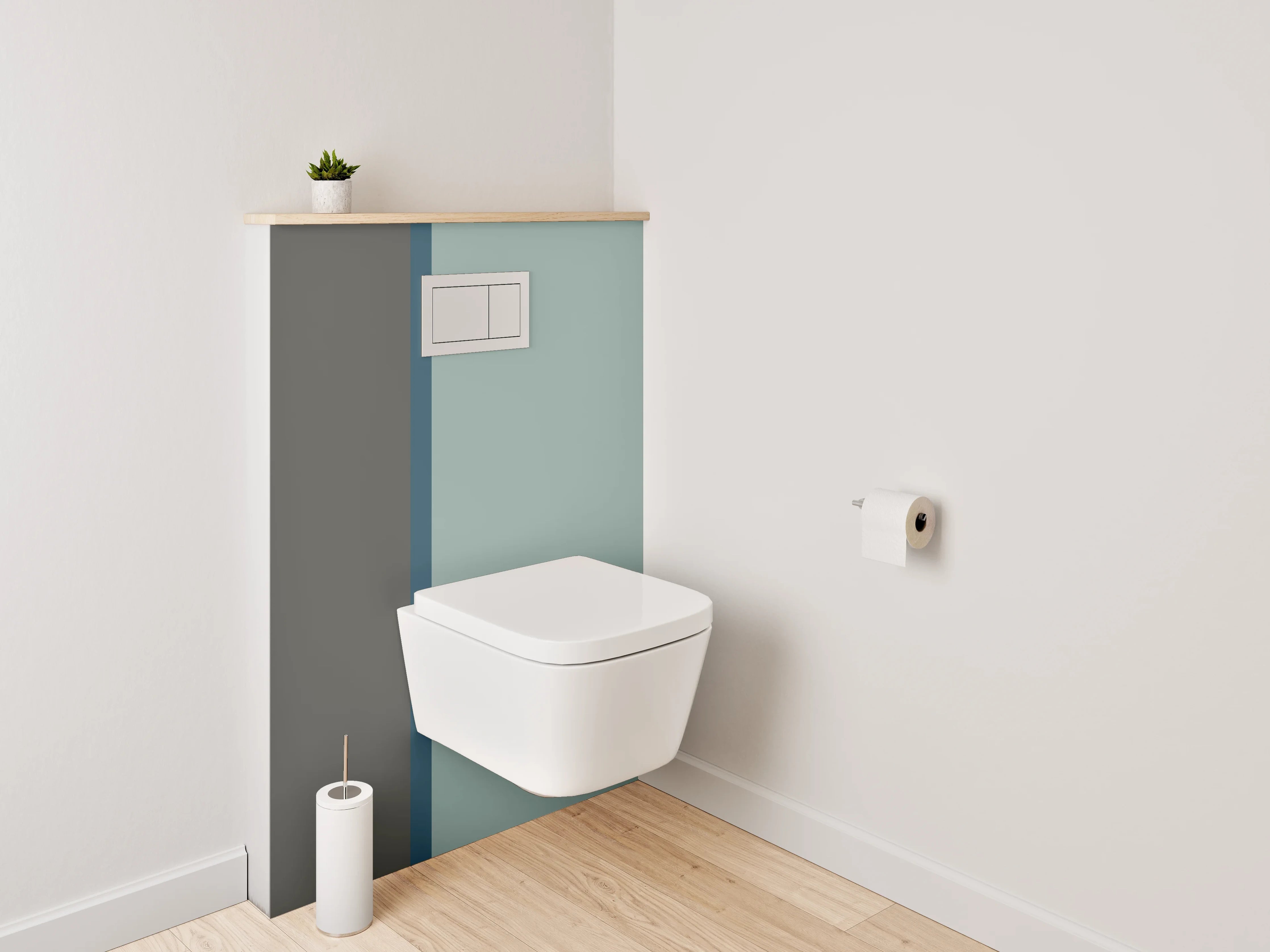WC-Rückwand - Modernes Farbduo: Grau mit Hellblau