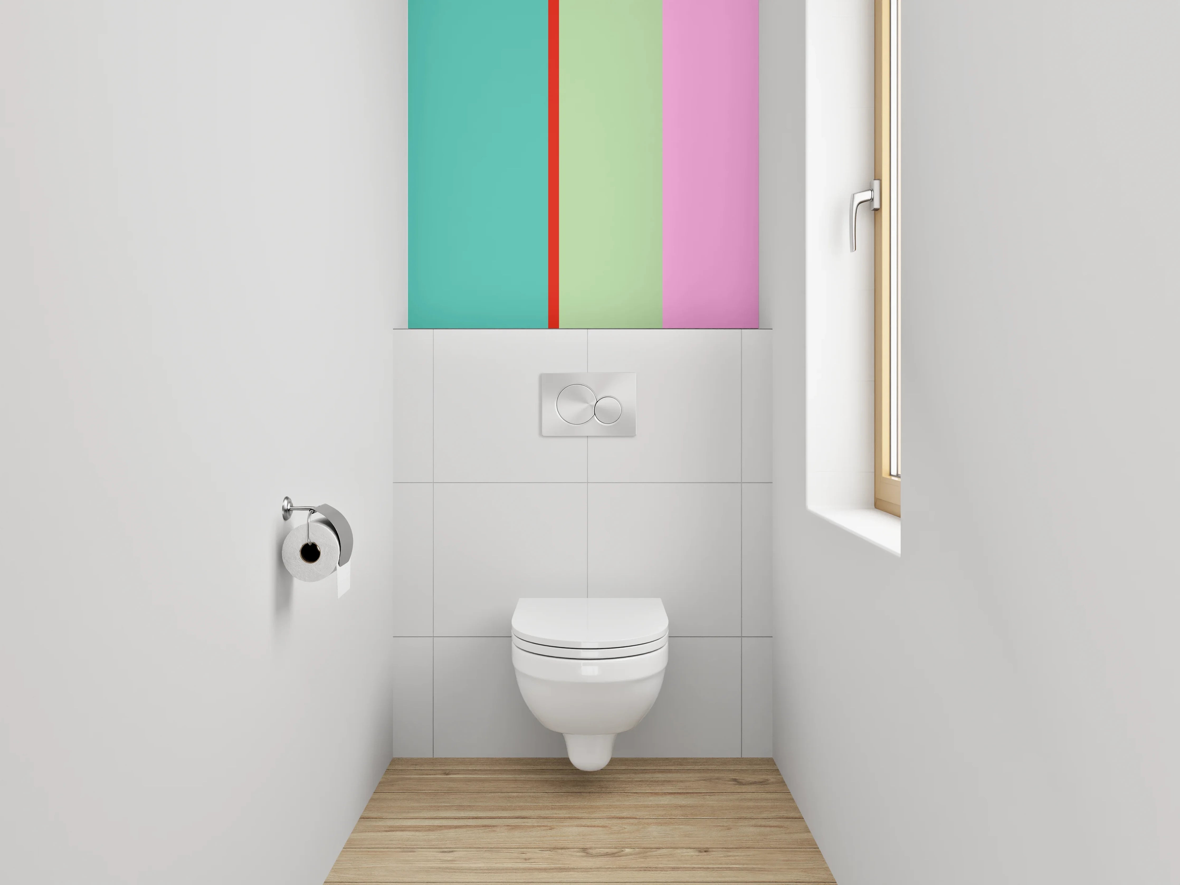 WC-Rückwand - Modernes Farbfeld-Design Türkis Rosa
