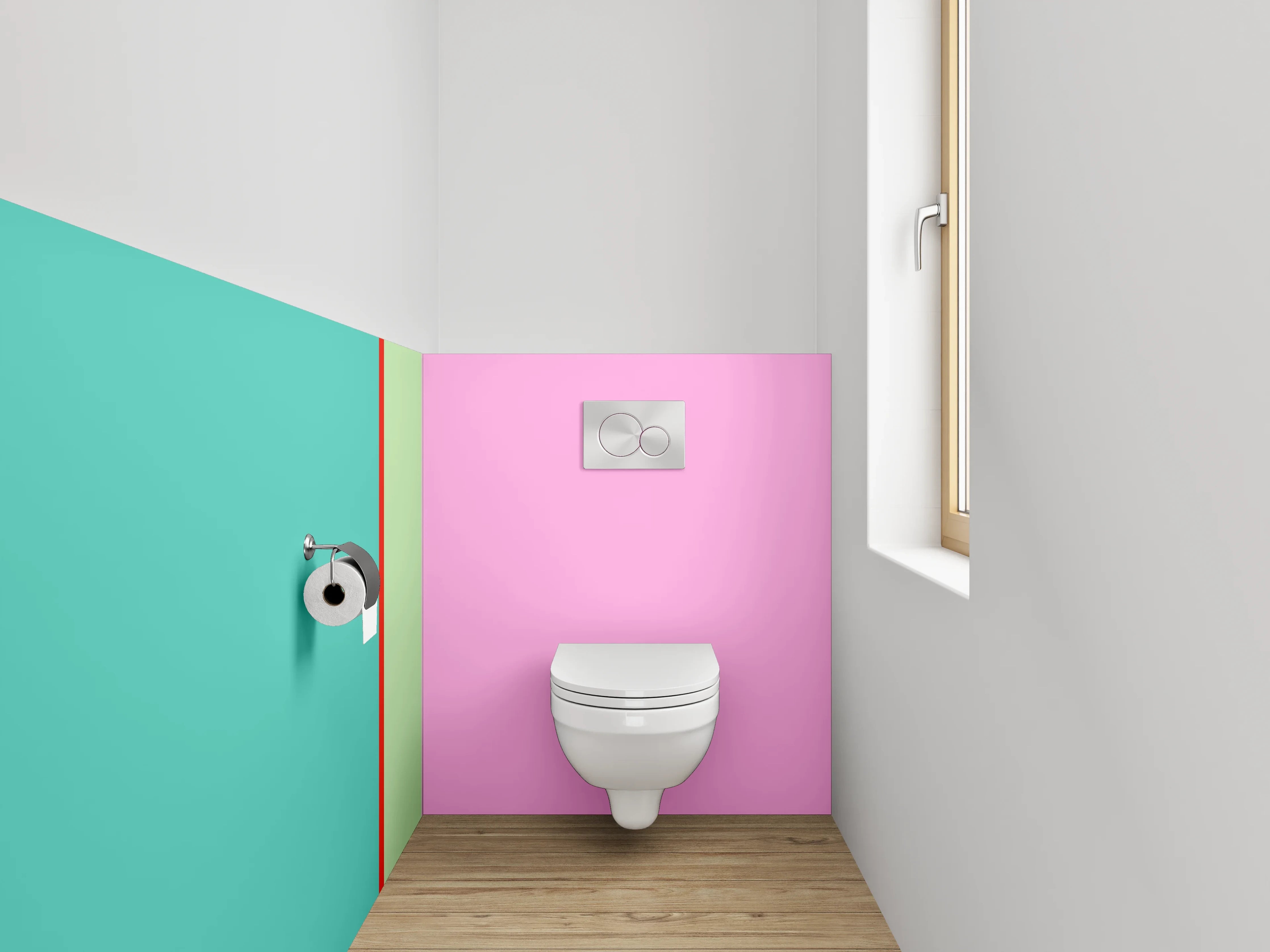WC-Rückwand - Modernes Farbfeld-Design Türkis Rosa