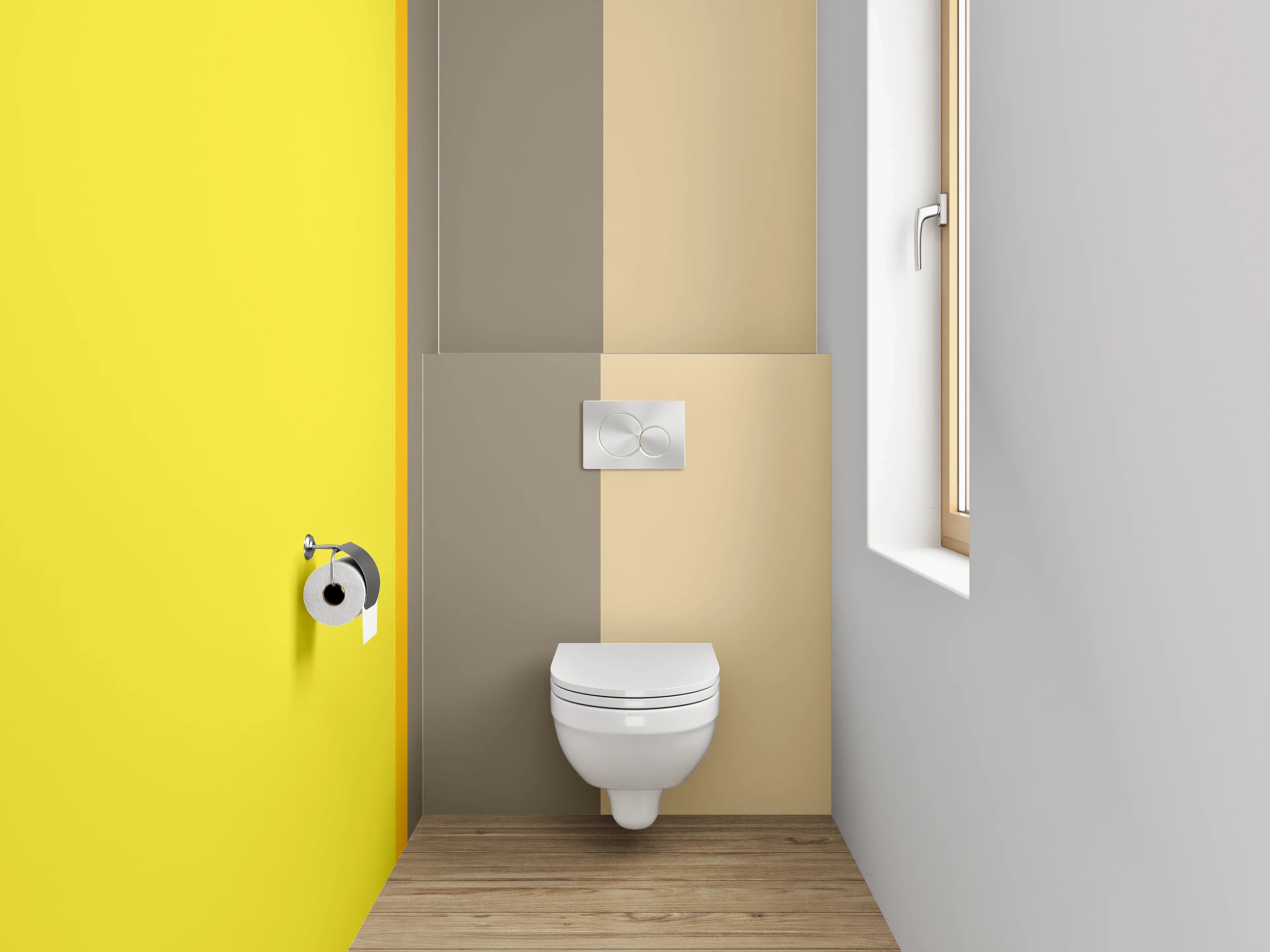 WC-Rückwand - Modernes Farbstreifen-Design Gelb Beige