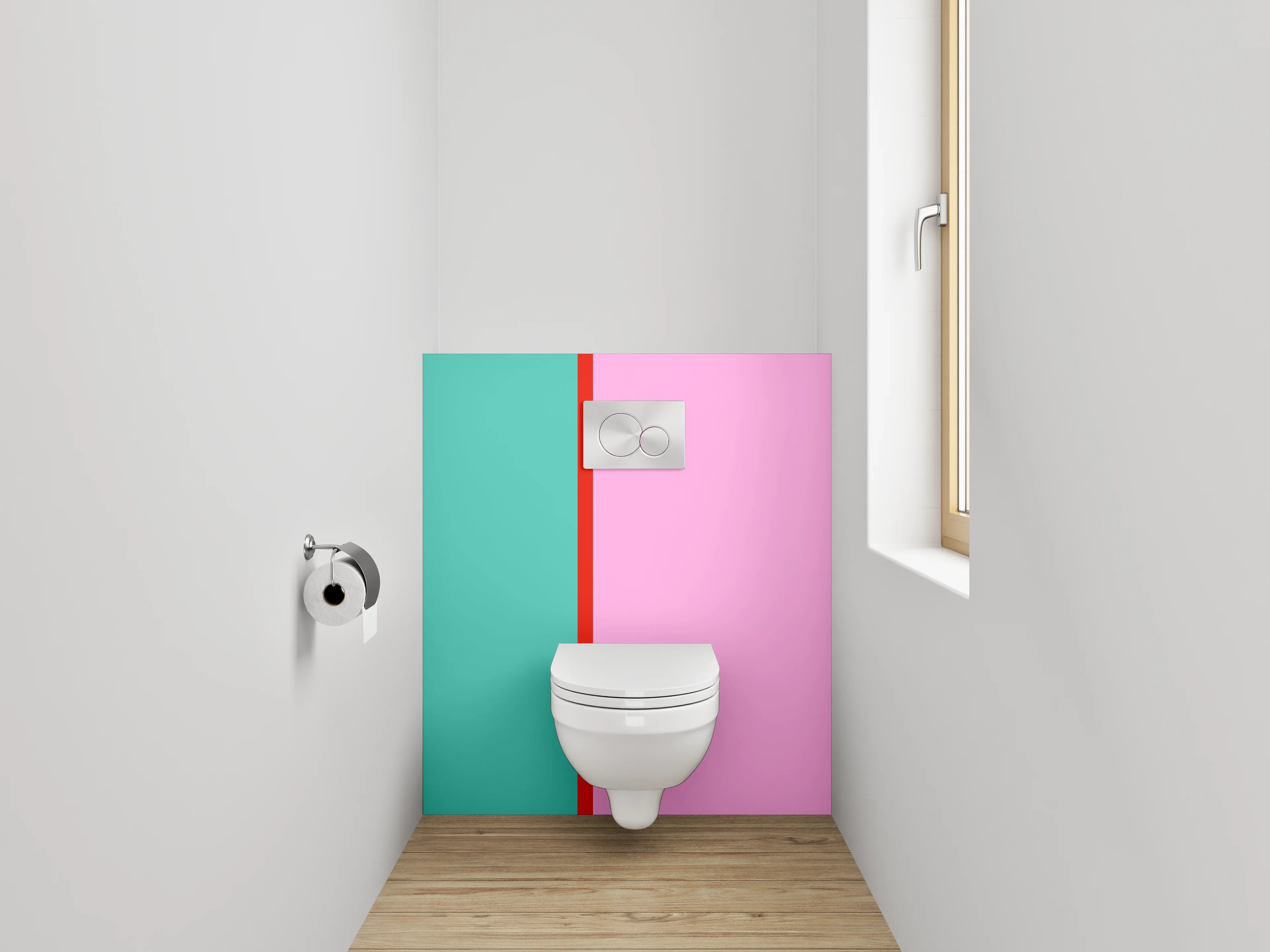 WC-Rückwand - Modernes Farbstreifen-Duo – Pink & Türkis