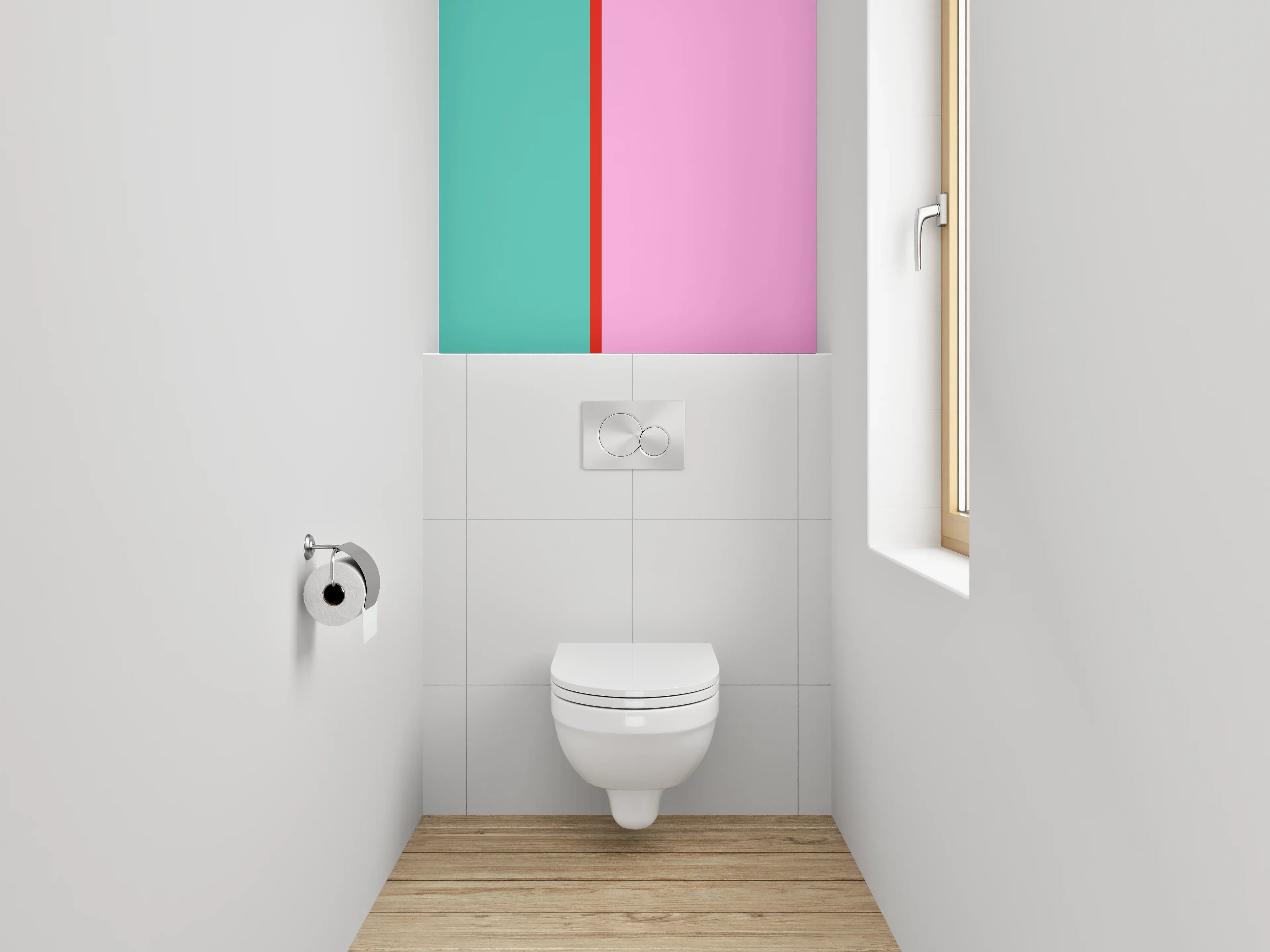 WC-Rückwand - Modernes Farbstreifen-Duo – Pink & Türkis