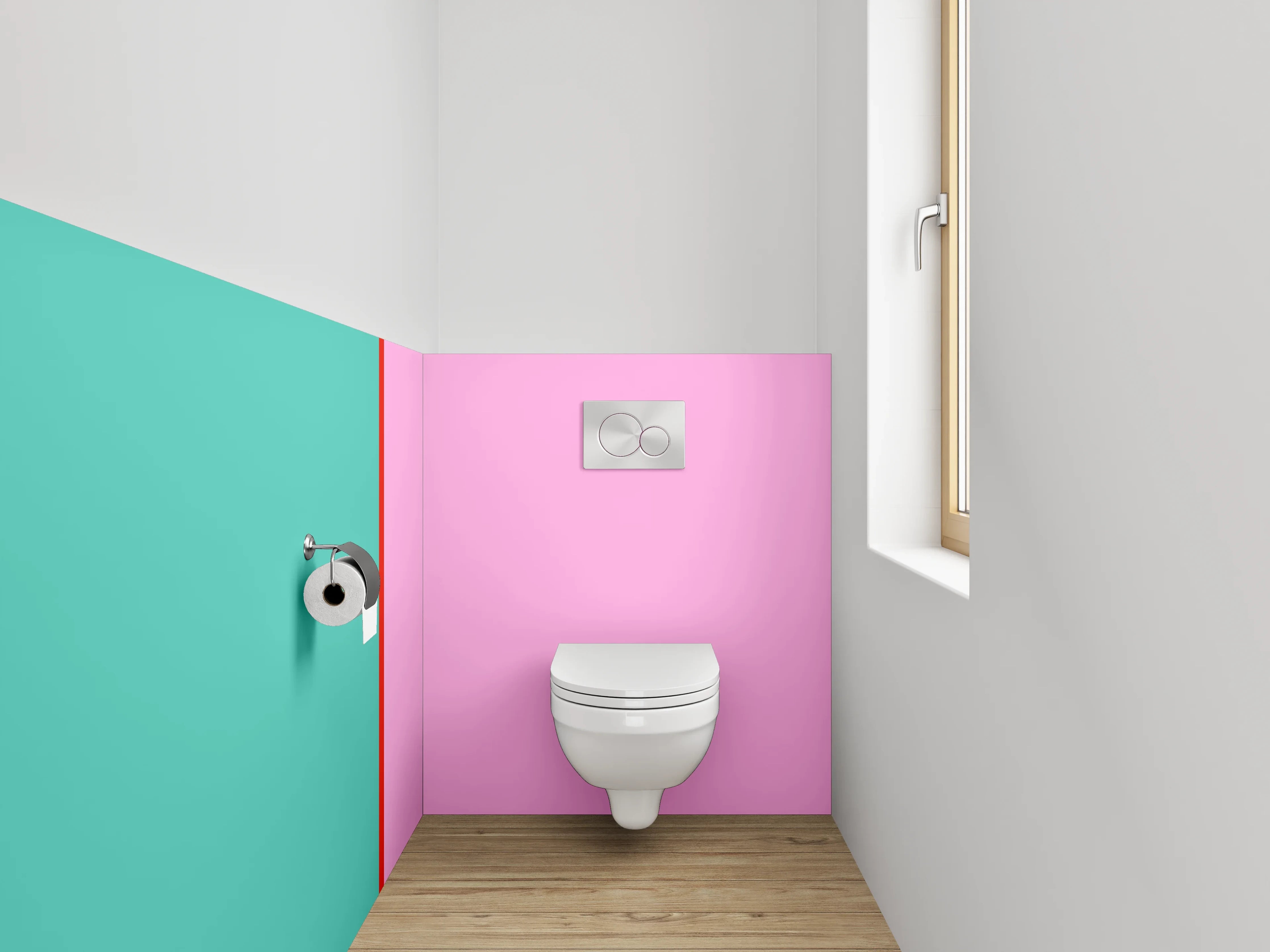 WC-Rückwand - Modernes Farbstreifen-Duo – Pink & Türkis