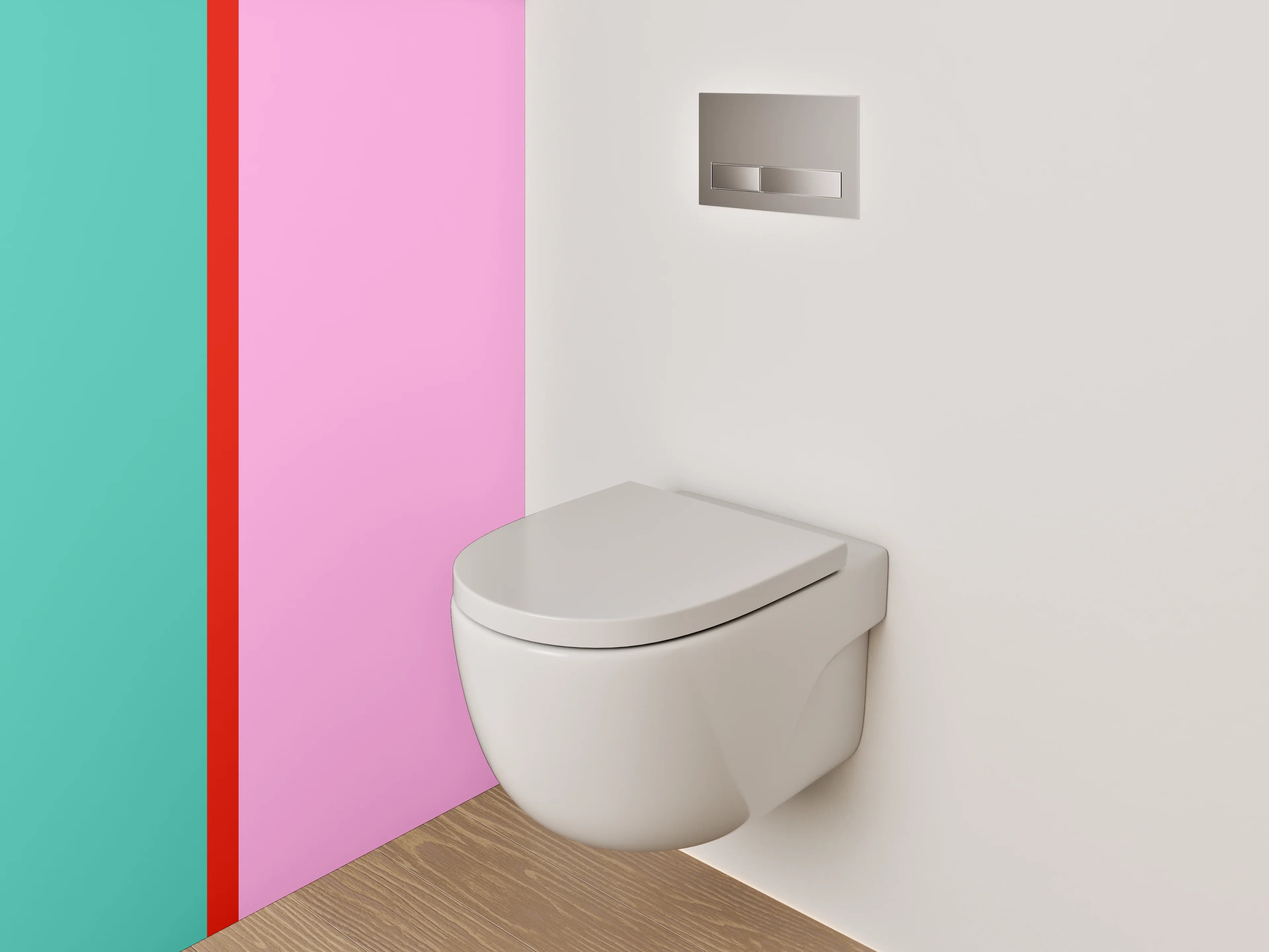 WC-Rückwand - Modernes Farbstreifen-Duo – Pink & Türkis