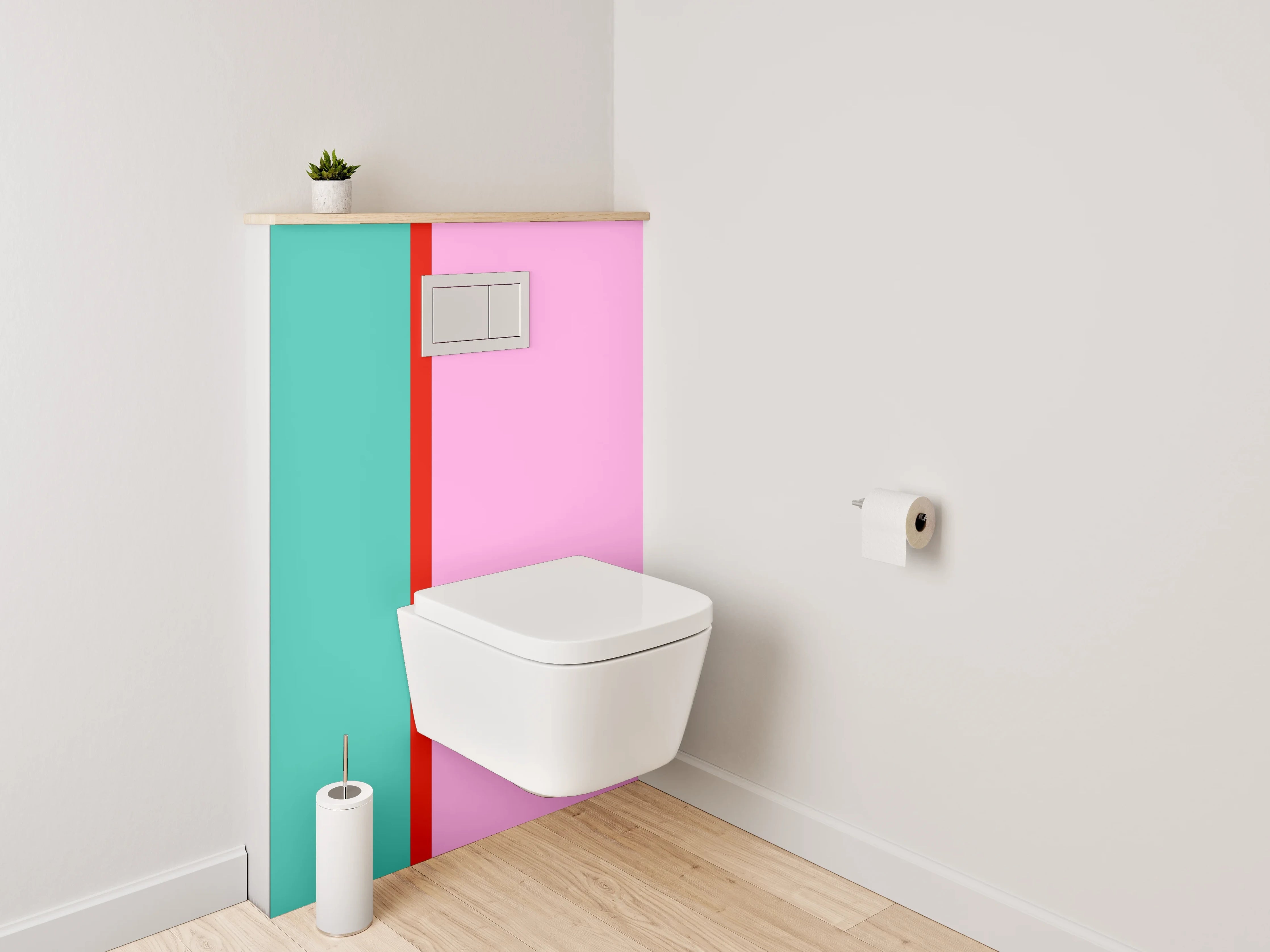 WC-Rückwand - Modernes Farbstreifen-Duo – Pink & Türkis