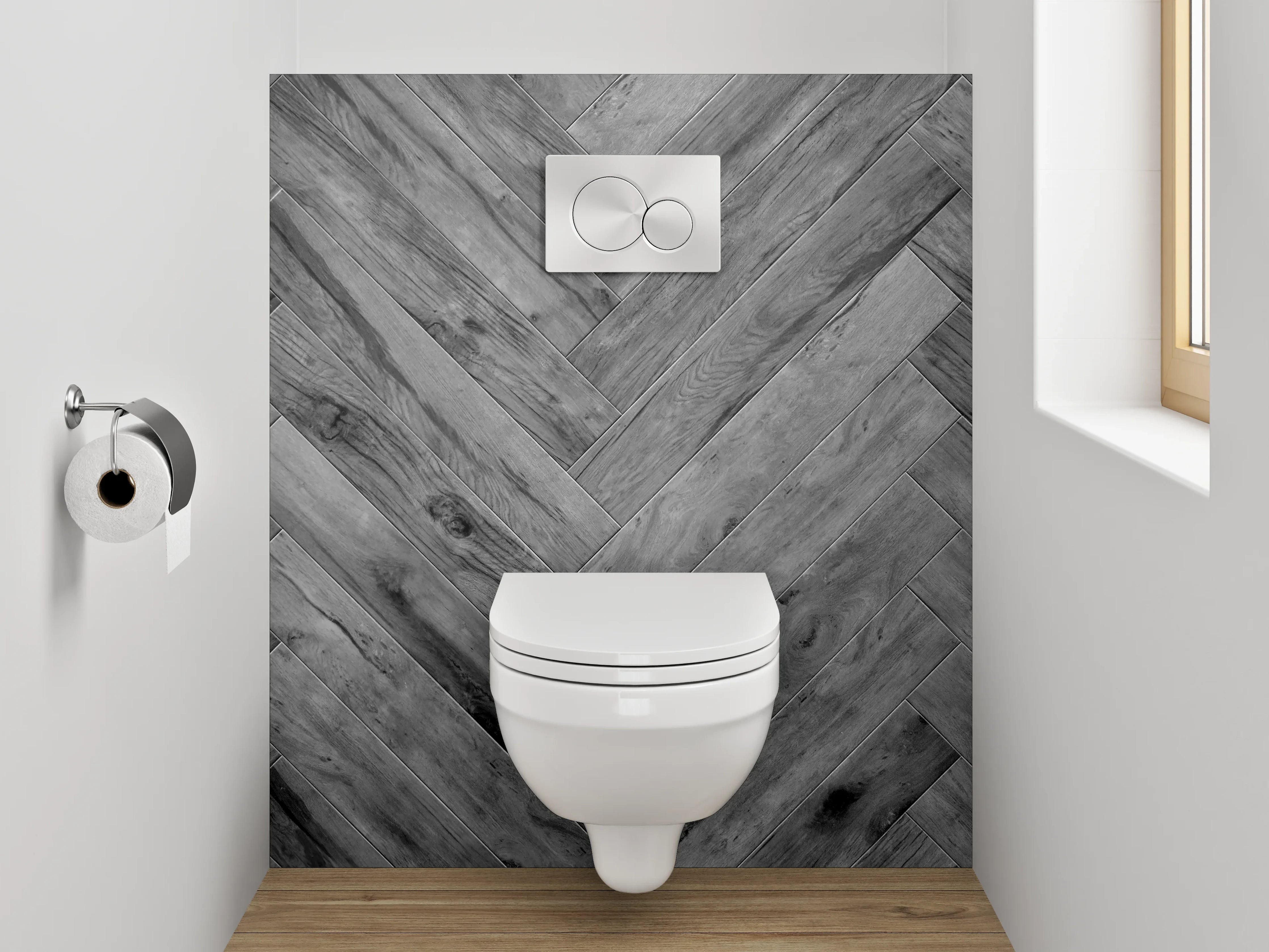 WC-Rückwand - Modernes Fischgrät-Holz Grau