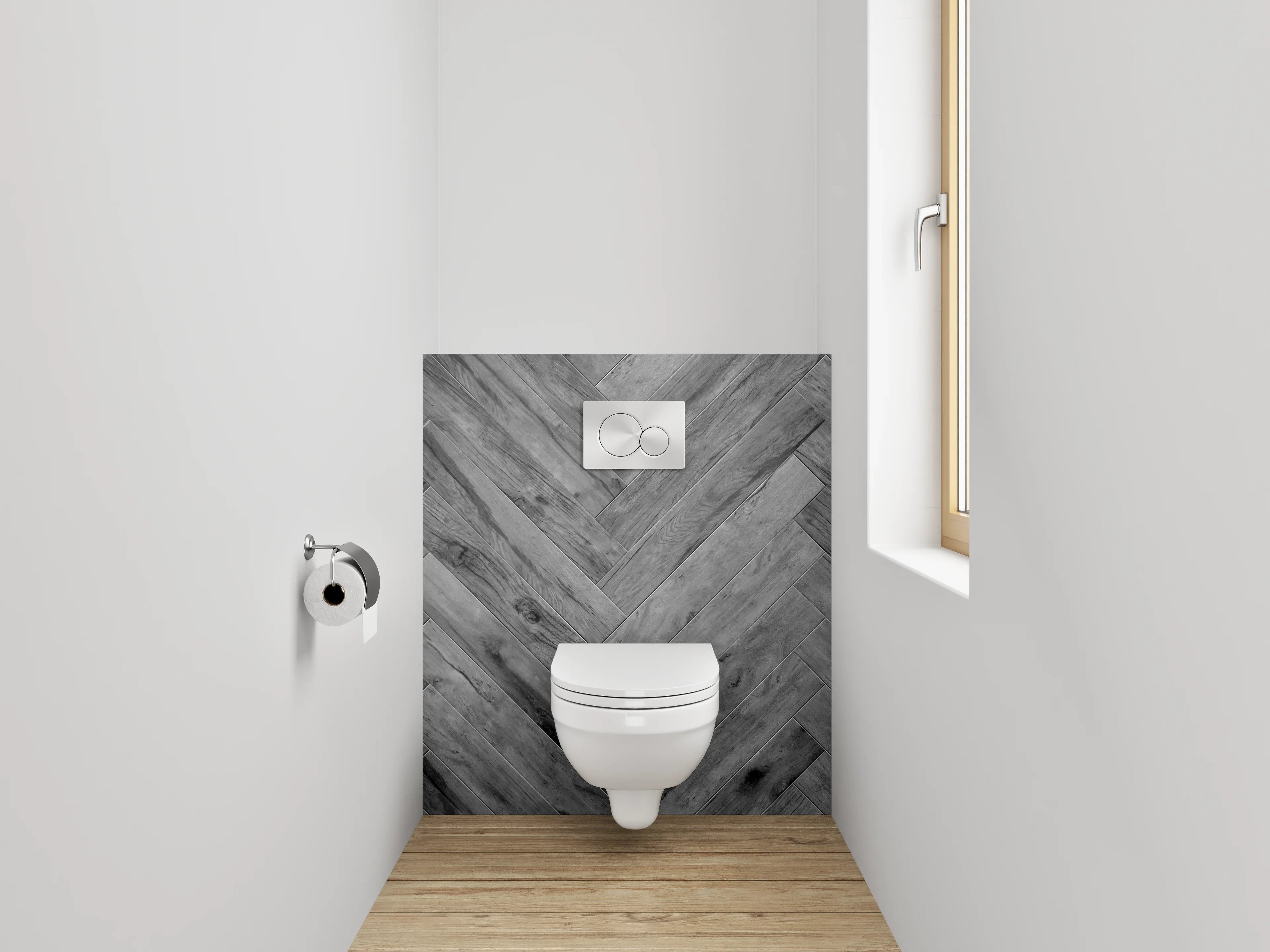 WC-Rückwand - Modernes Fischgrät-Holz Grau