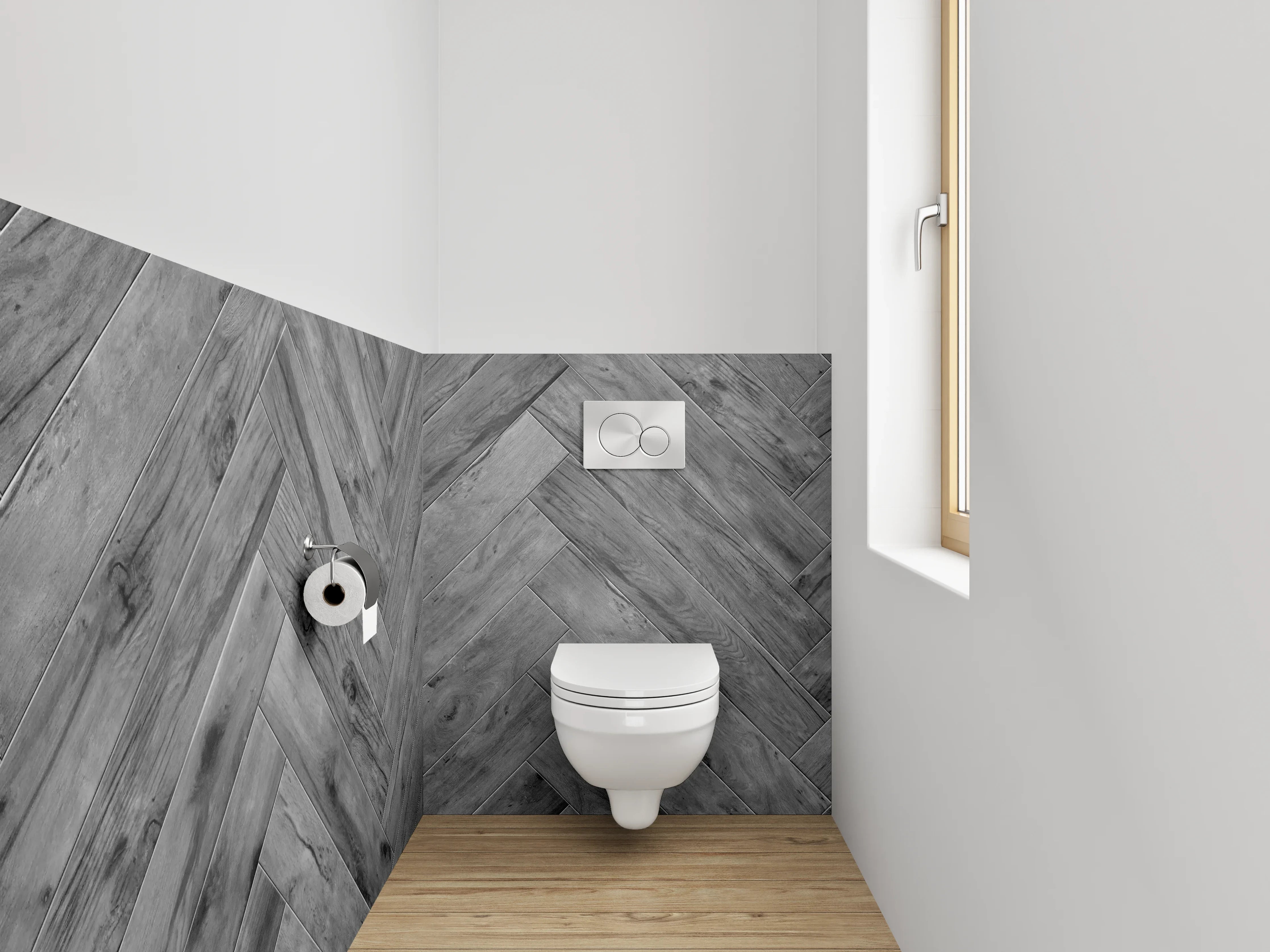 WC-Rückwand - Modernes Fischgrät-Holz Grau