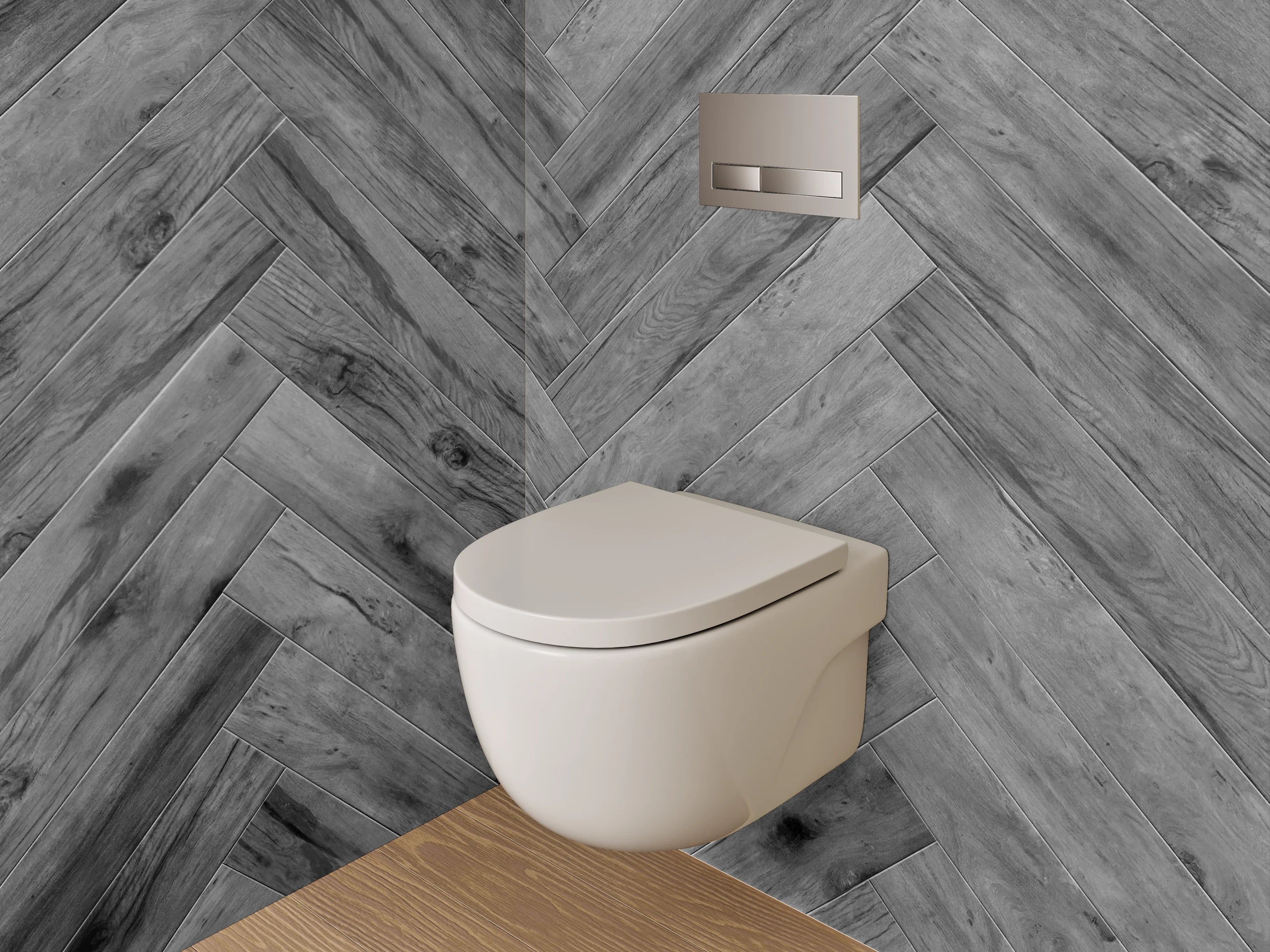 WC-Rückwand - Modernes Fischgrät-Holz Grau