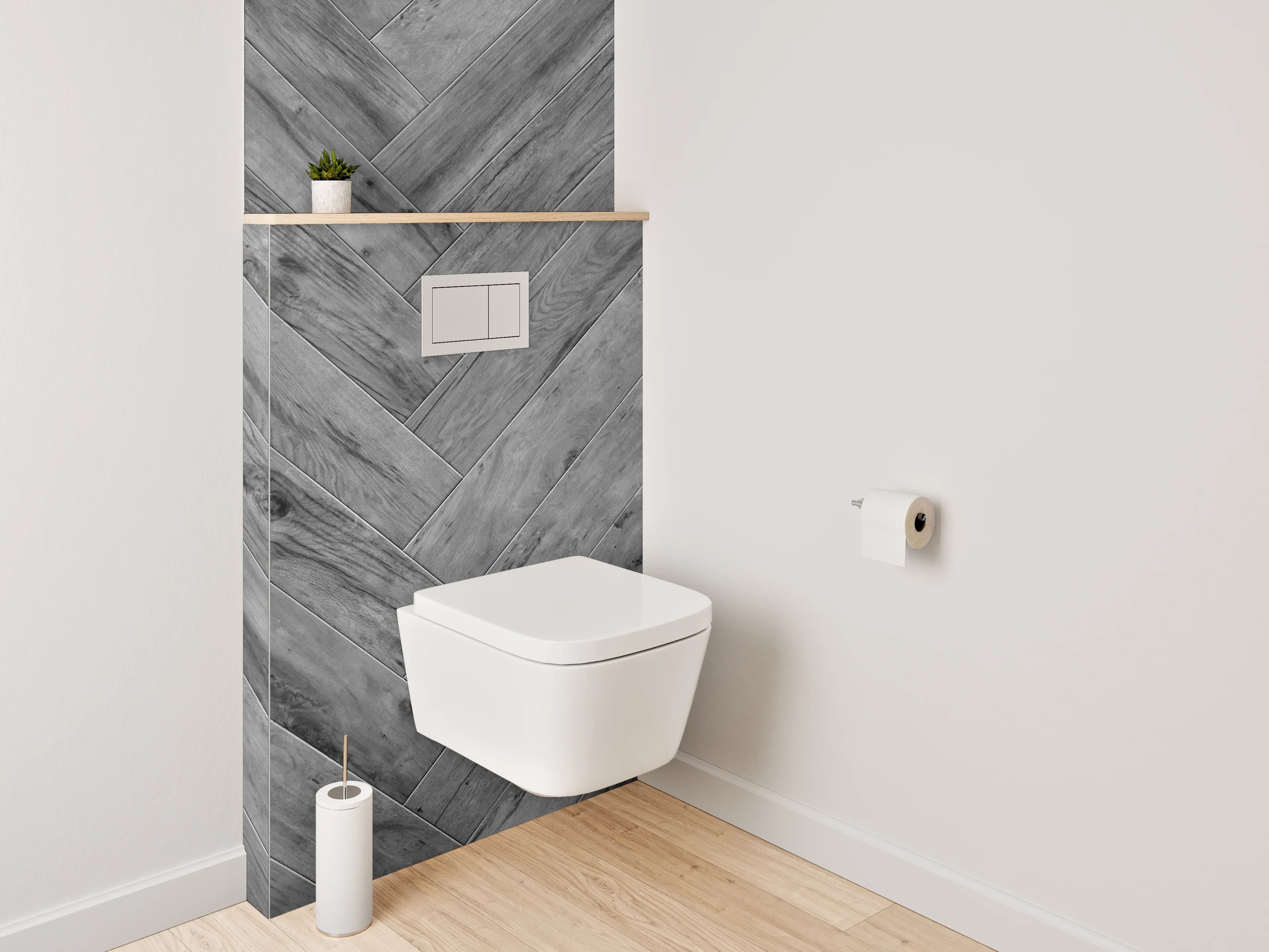 WC-Rückwand - Modernes Fischgrät-Holz Grau