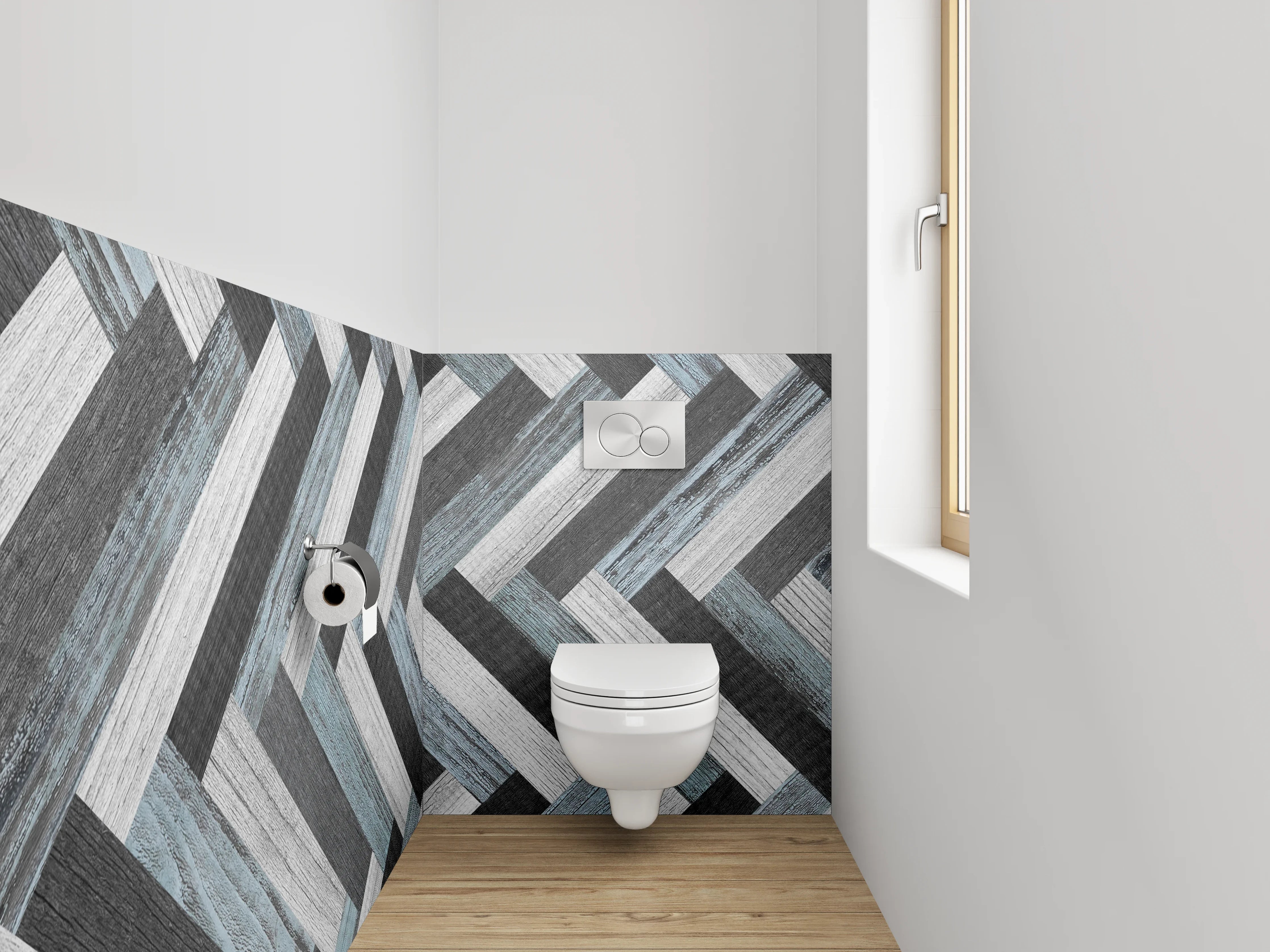 WC-Rückwand - Modernes Fischgrät Muster Schwarz-Weiß