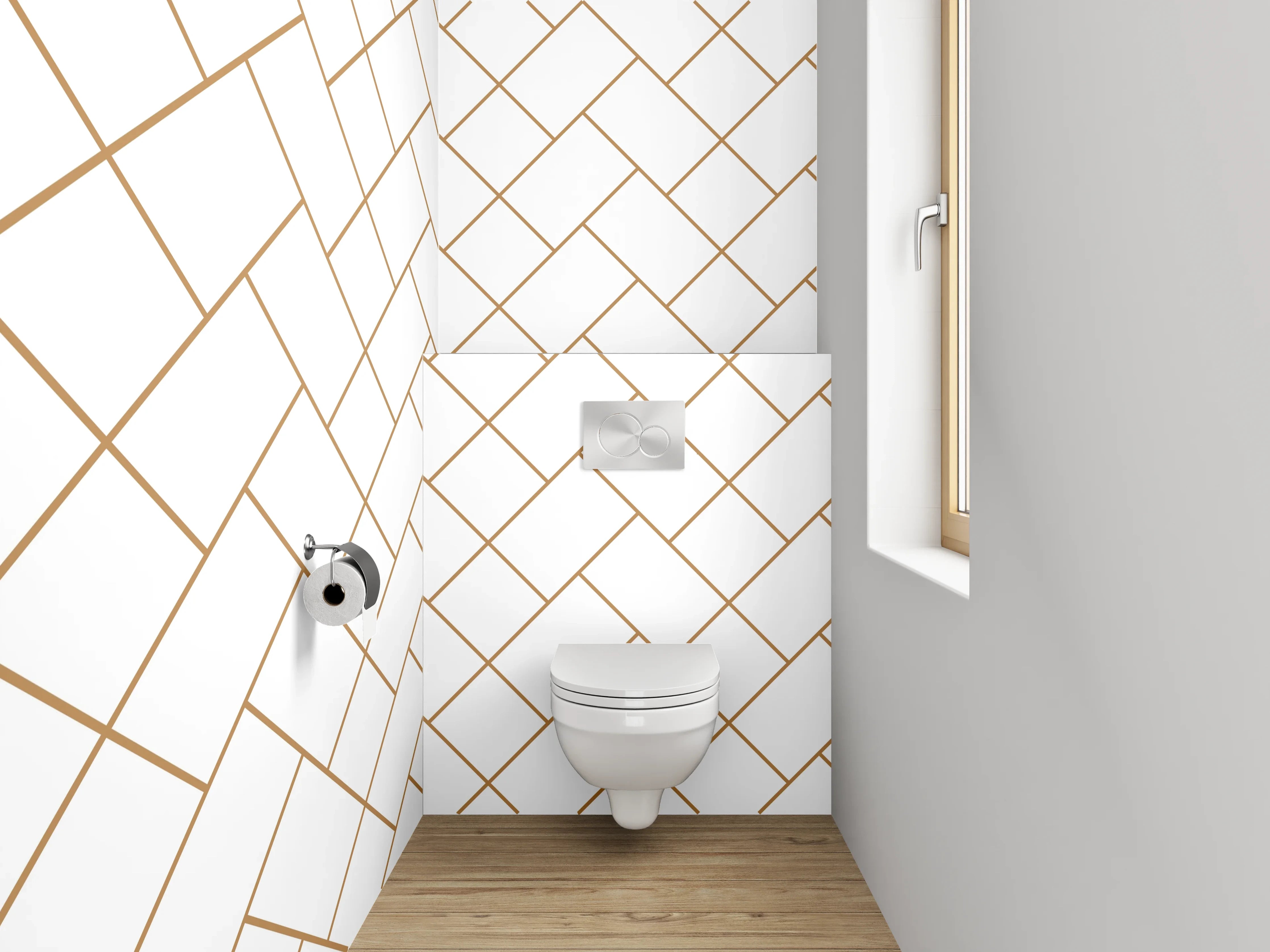 WC-Rückwand - Modernes Fischgrät-Muster Weiß Braun