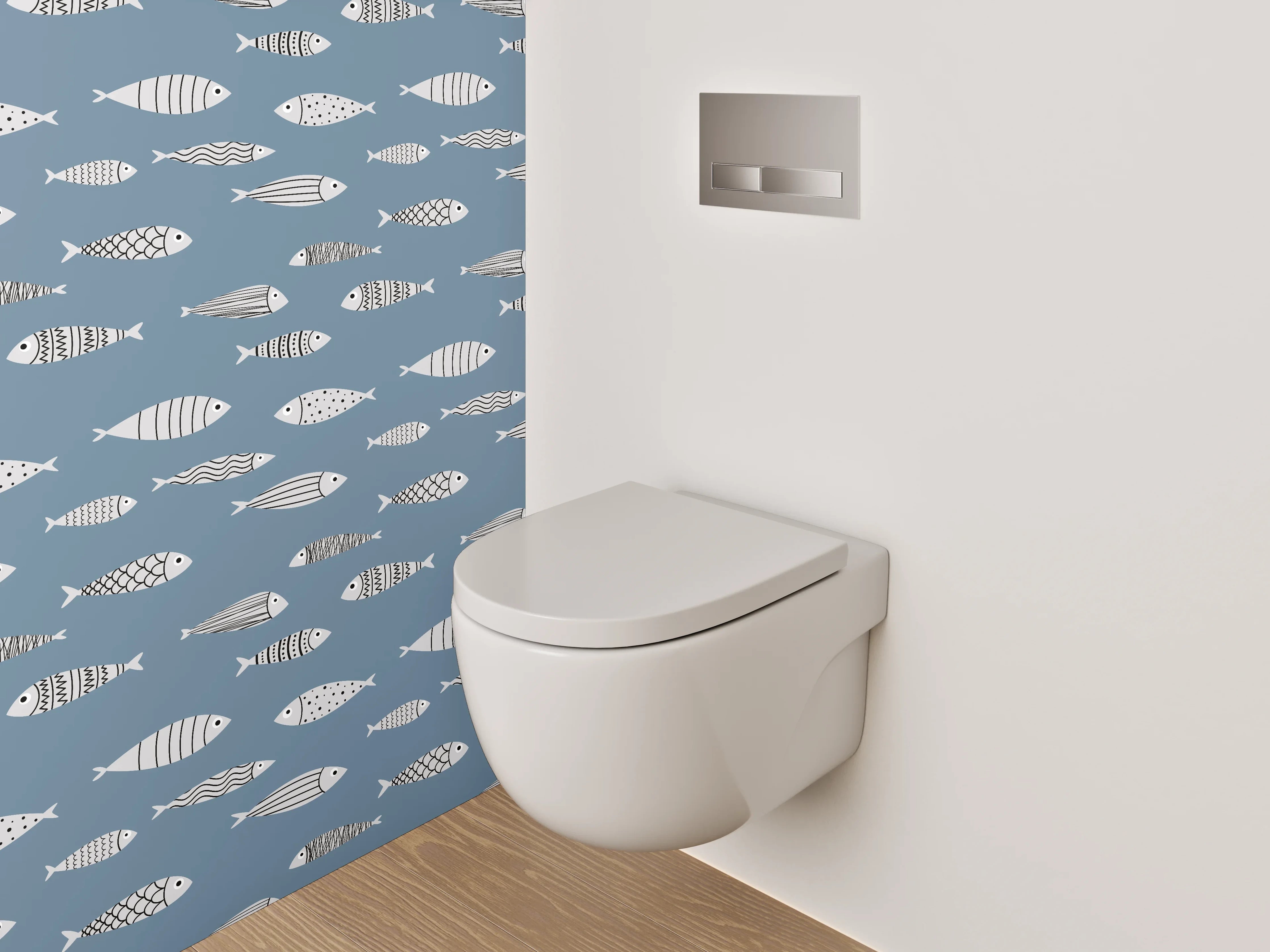 WC-Rückwand - Modernes Fischmuster auf Blau