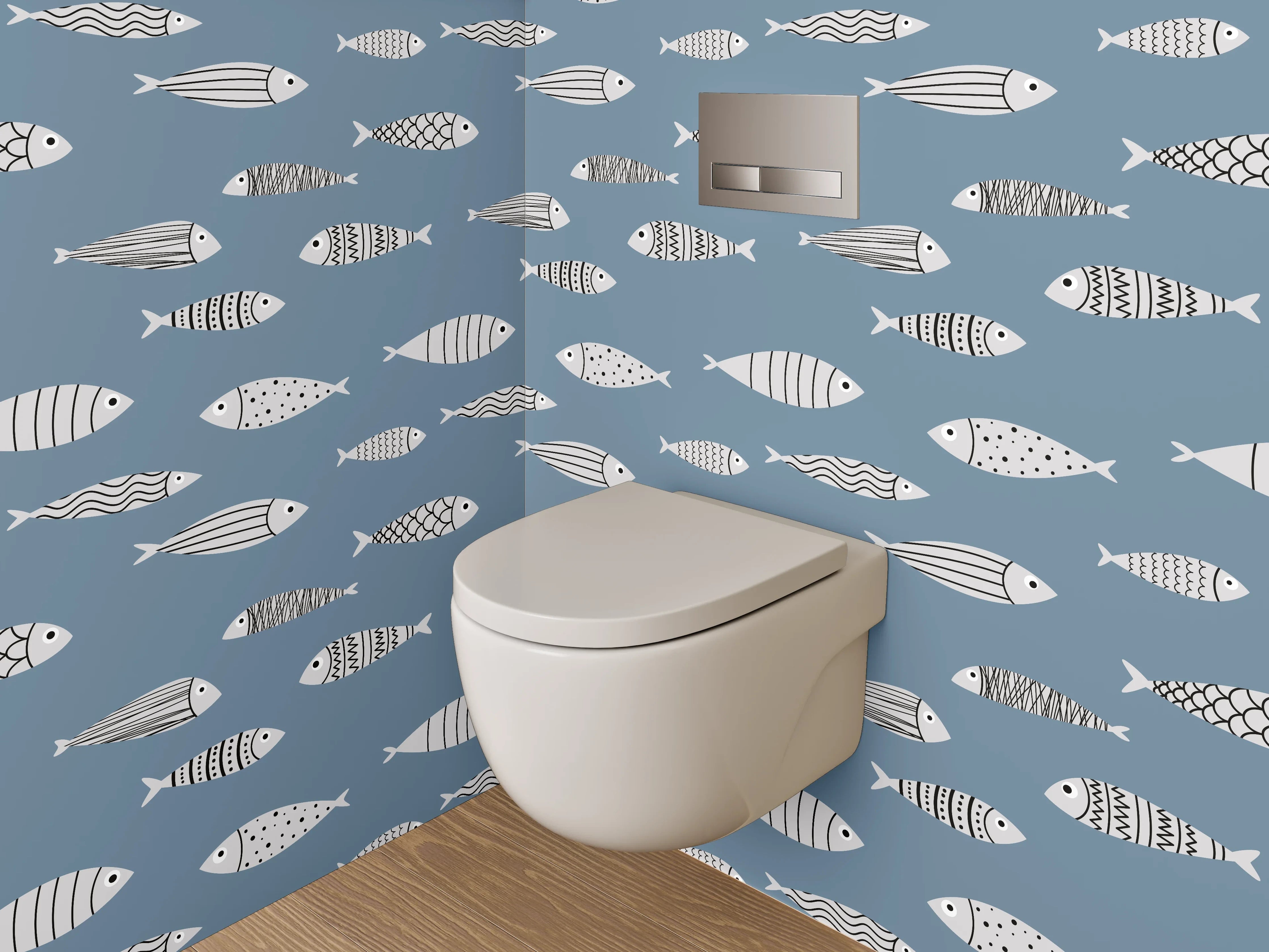 WC-Rückwand - Modernes Fischmuster auf Blau