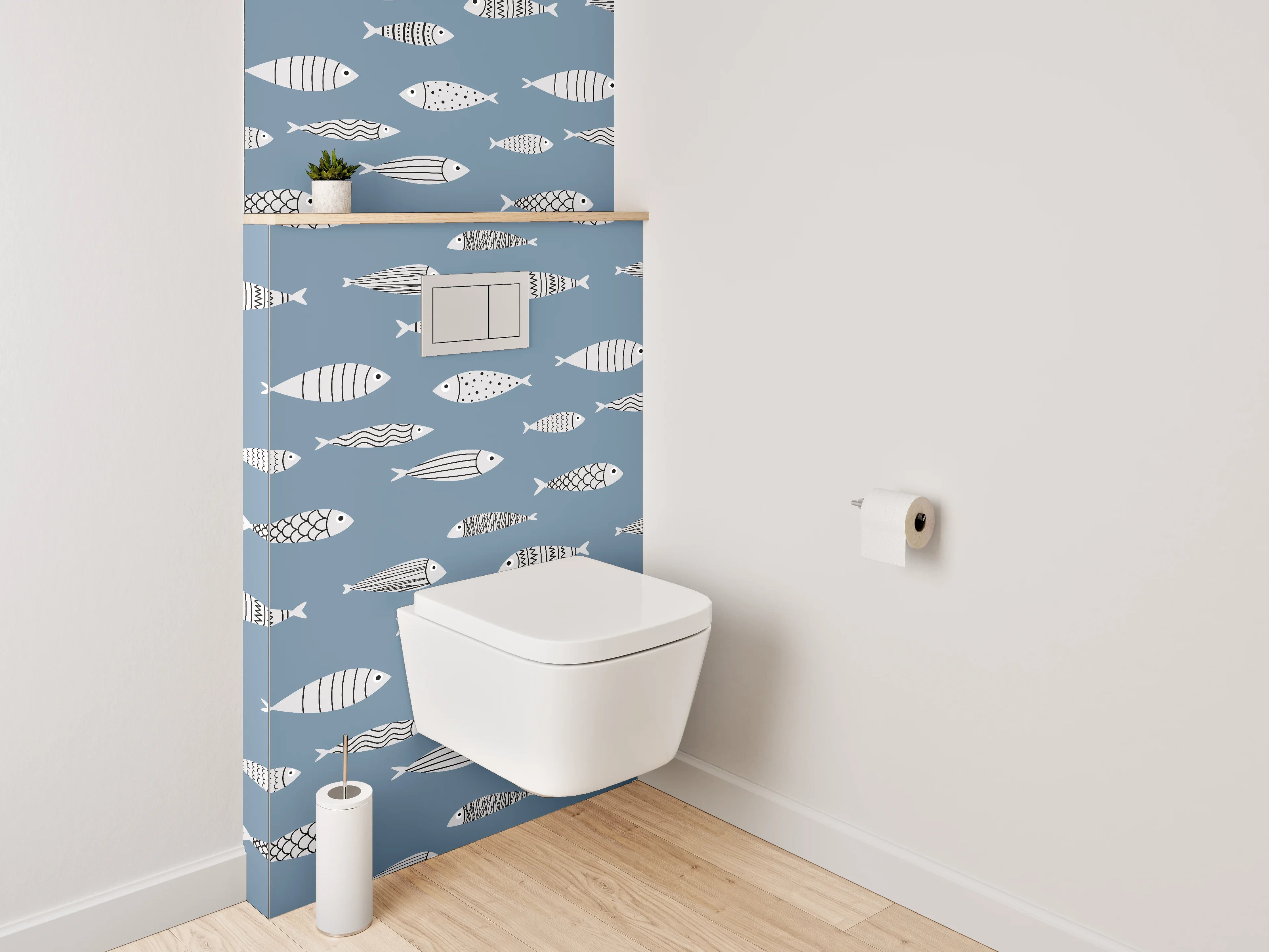 WC-Rückwand - Modernes Fischmuster auf Blau