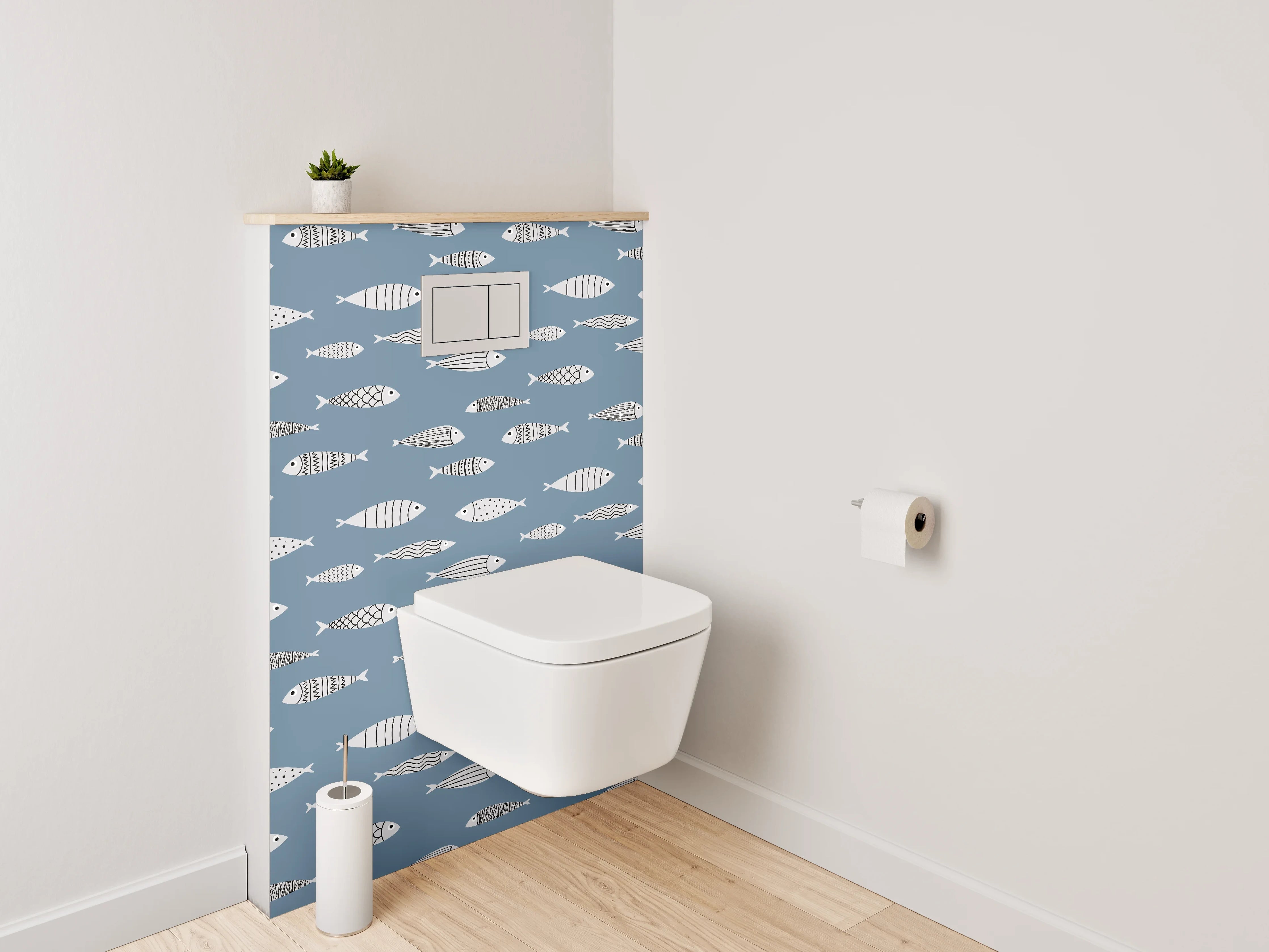 WC-Rückwand - Modernes Fischmuster auf Blau
