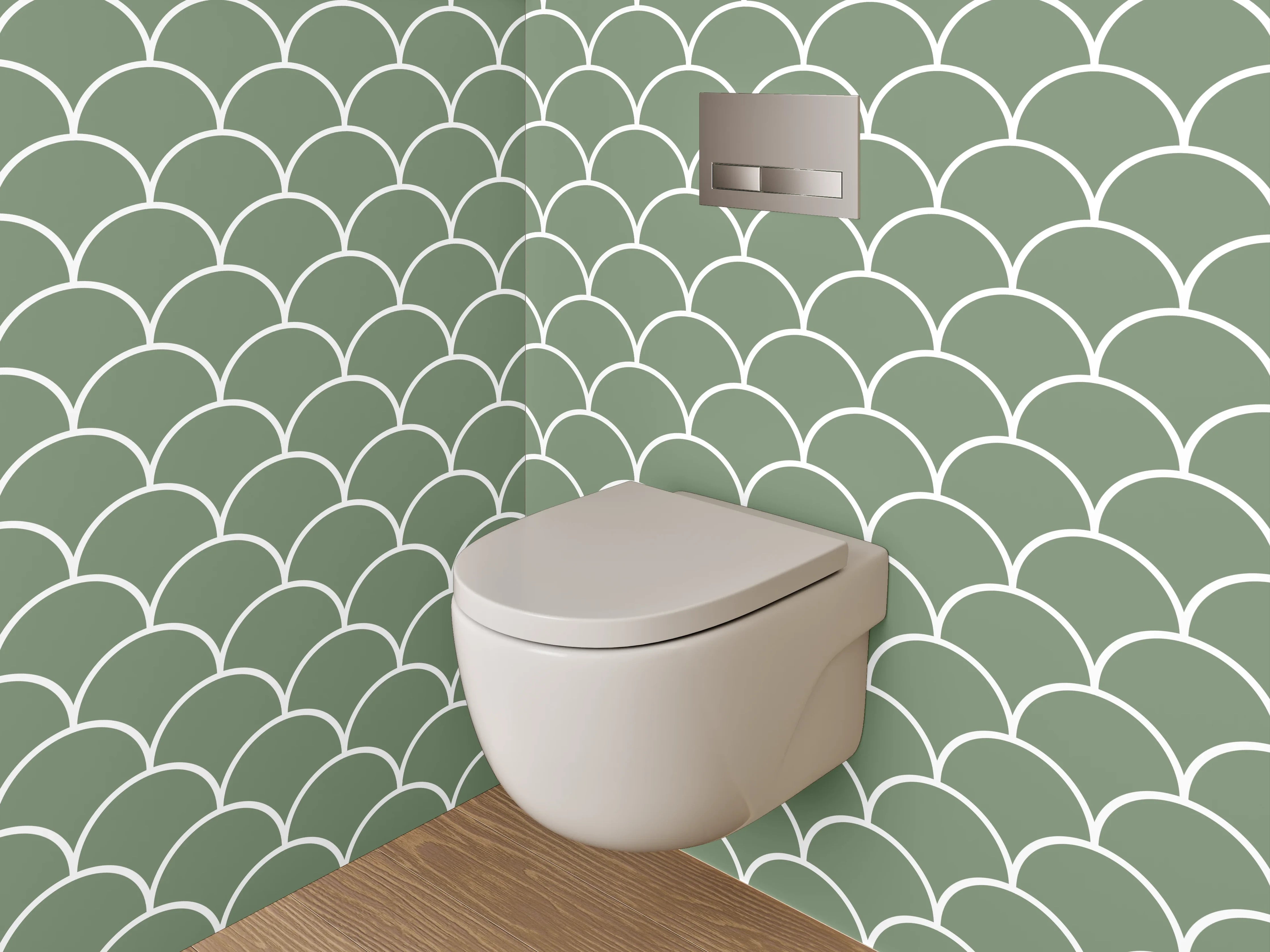 WC-Rückwand - Modernes Fischschuppen-Muster Grün Weiß