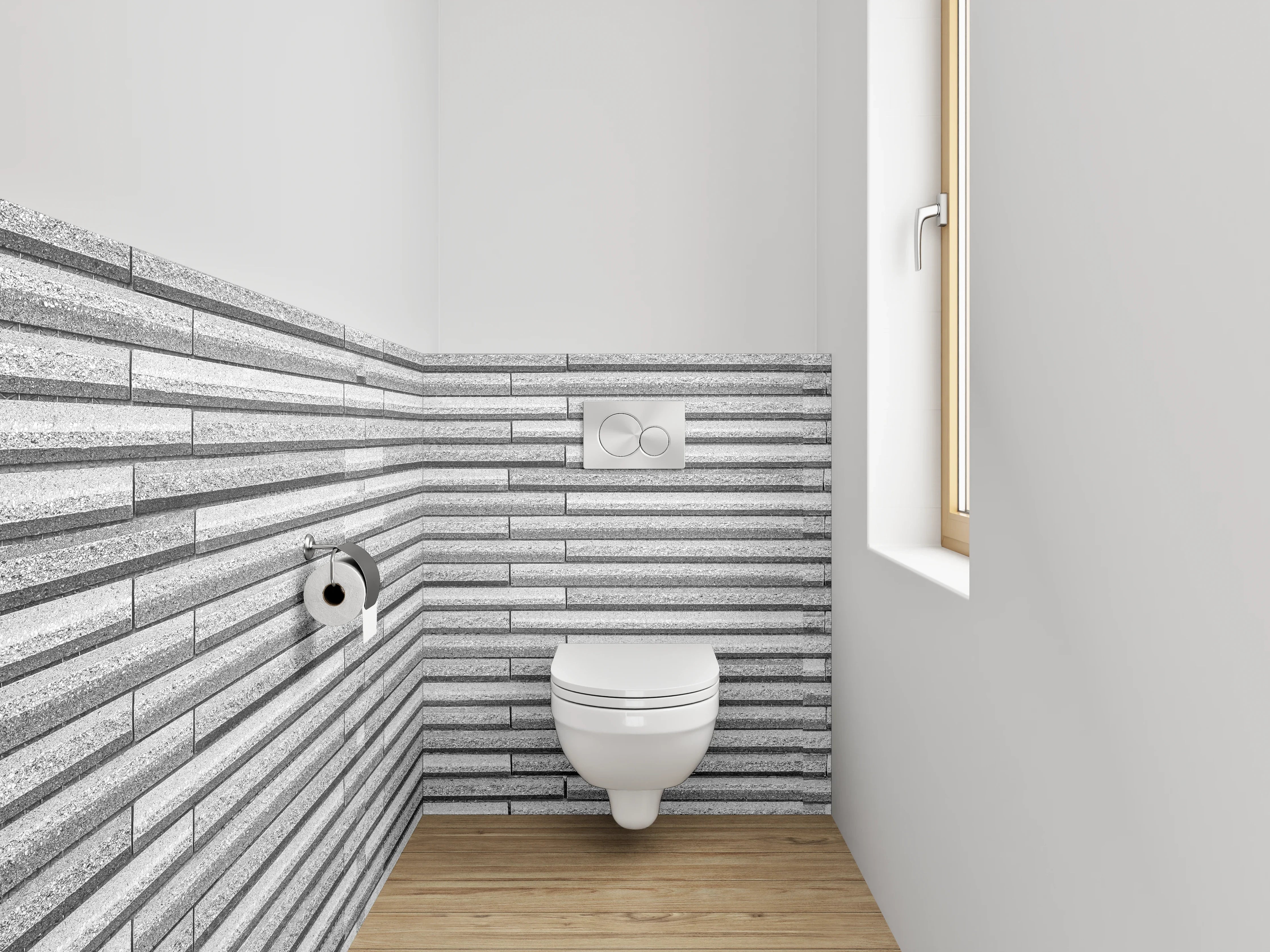 WC-Rückwand - Modernes Fliesenmuster in Grau und Weiß