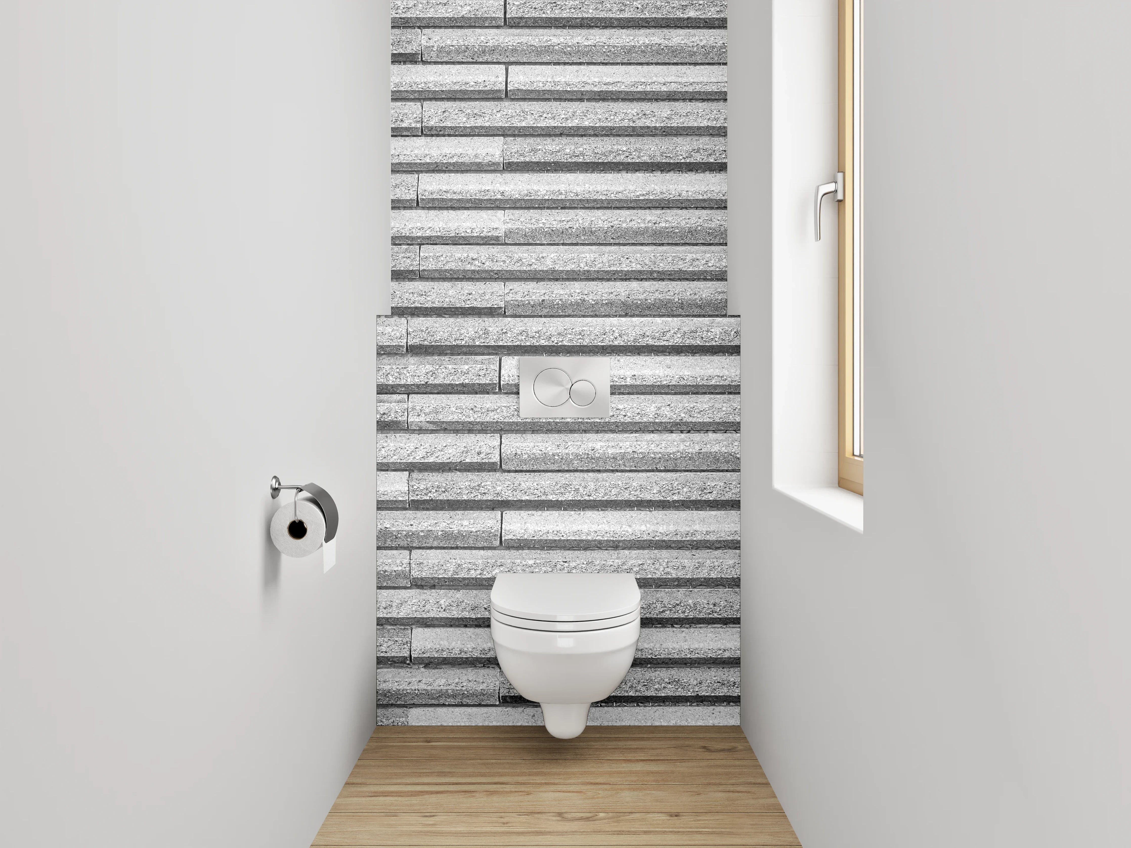 WC-Rückwand - Modernes Fliesenmuster in Grau und Weiß