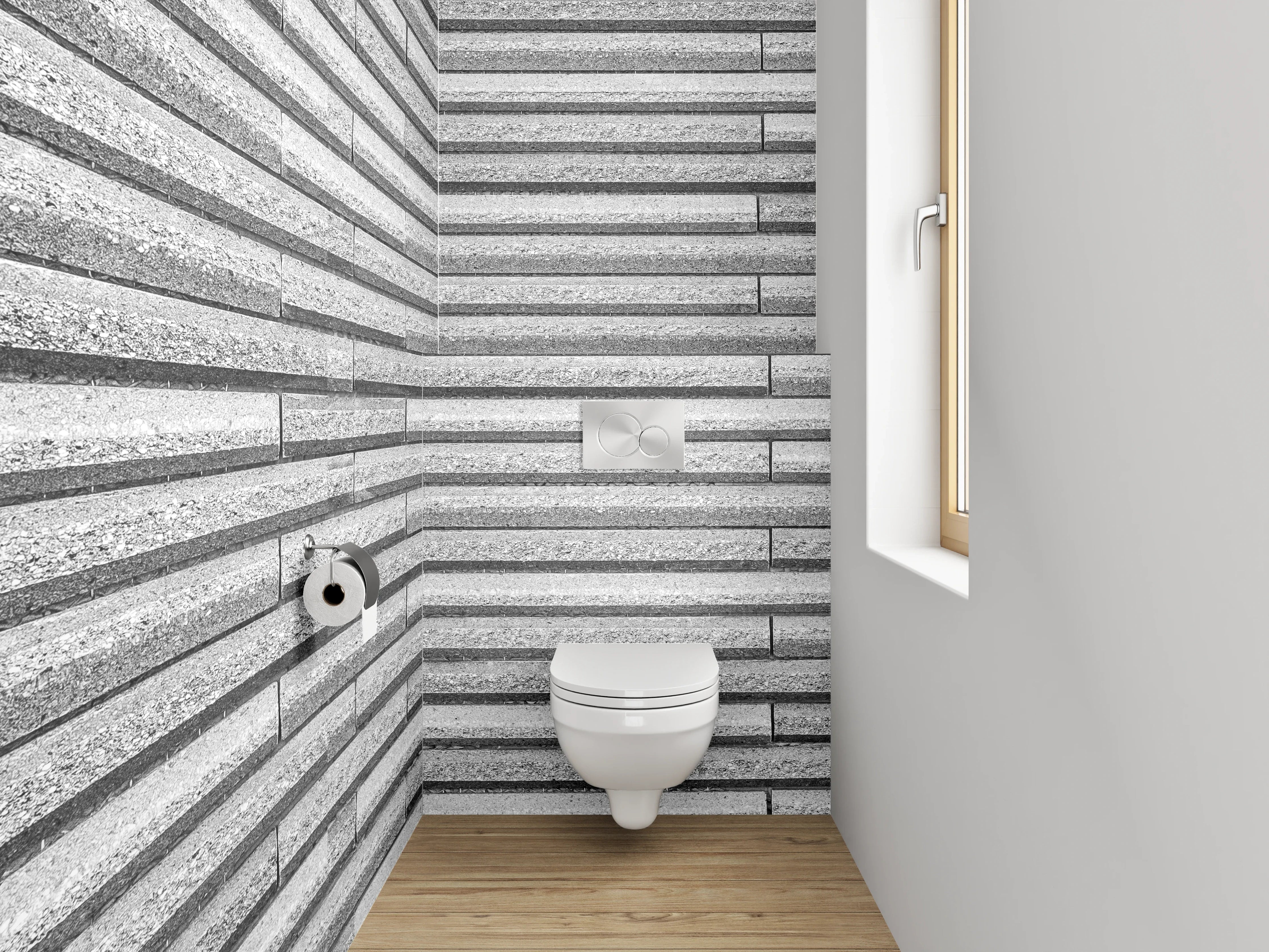 WC-Rückwand - Modernes Fliesenmuster in Grau und Weiß