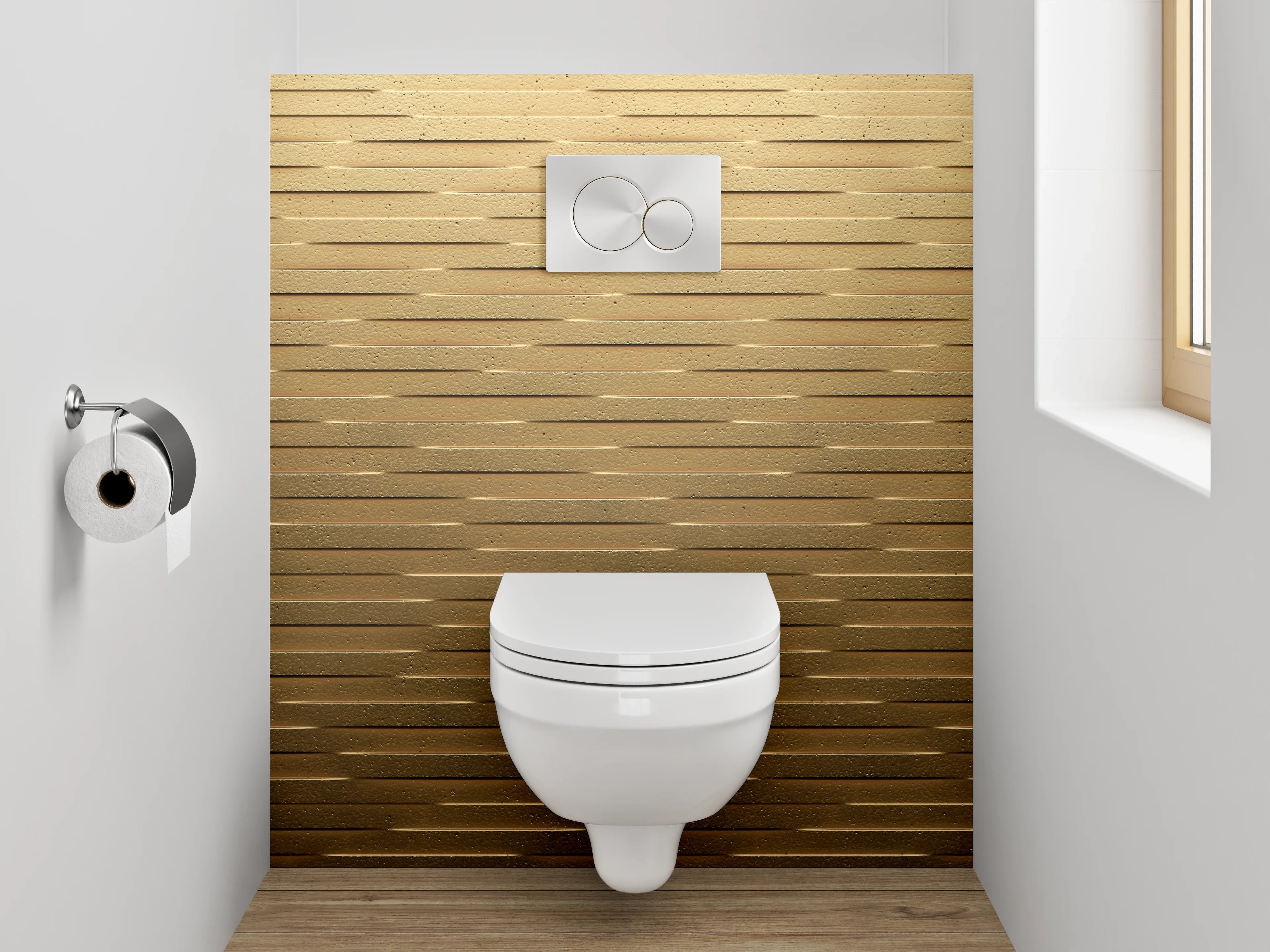 WC-Rückwand - Modernes Holz-Mosaik Muster Braun Gold