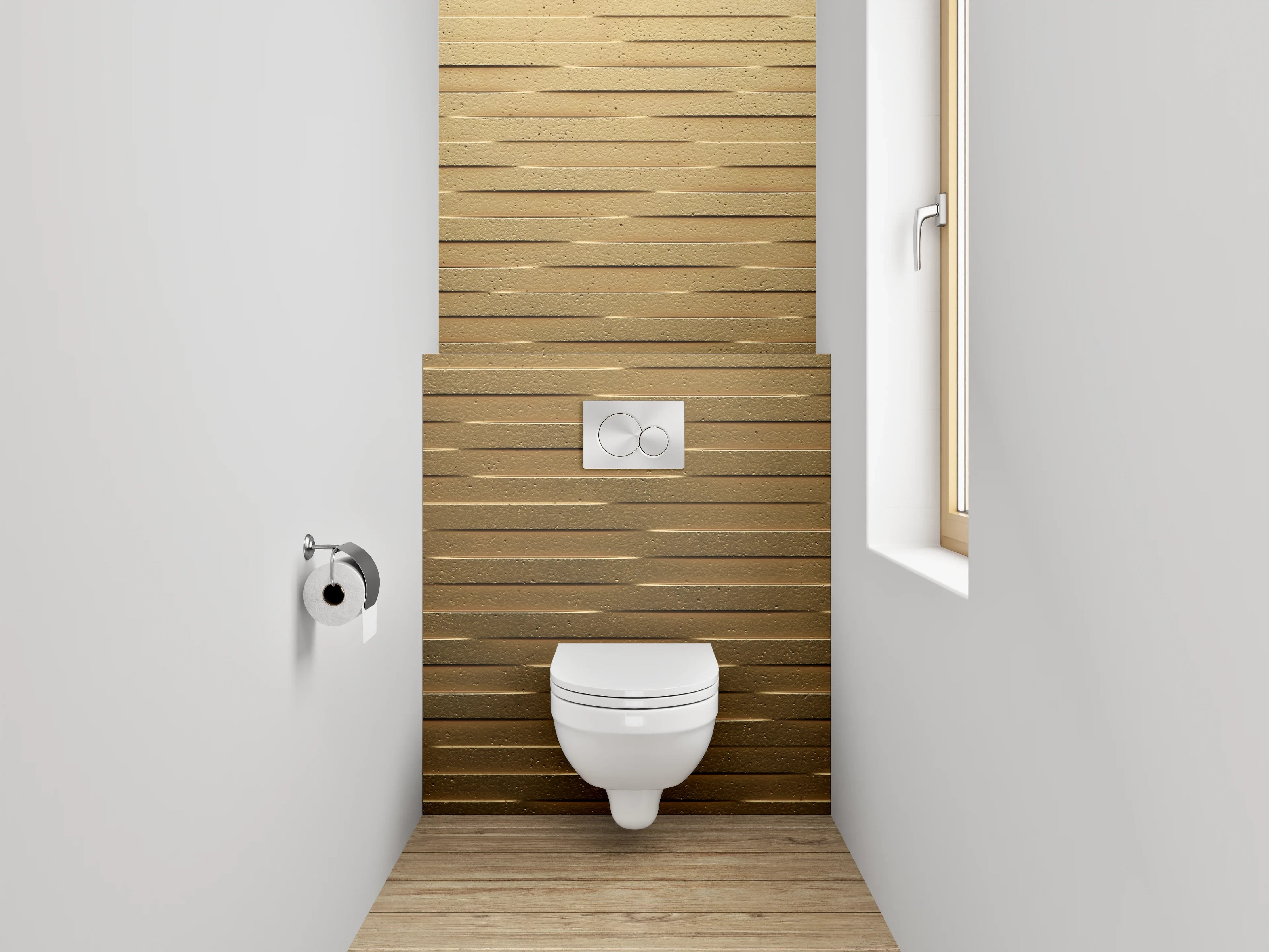 WC-Rückwand - Modernes Holz-Mosaik Muster Braun Gold