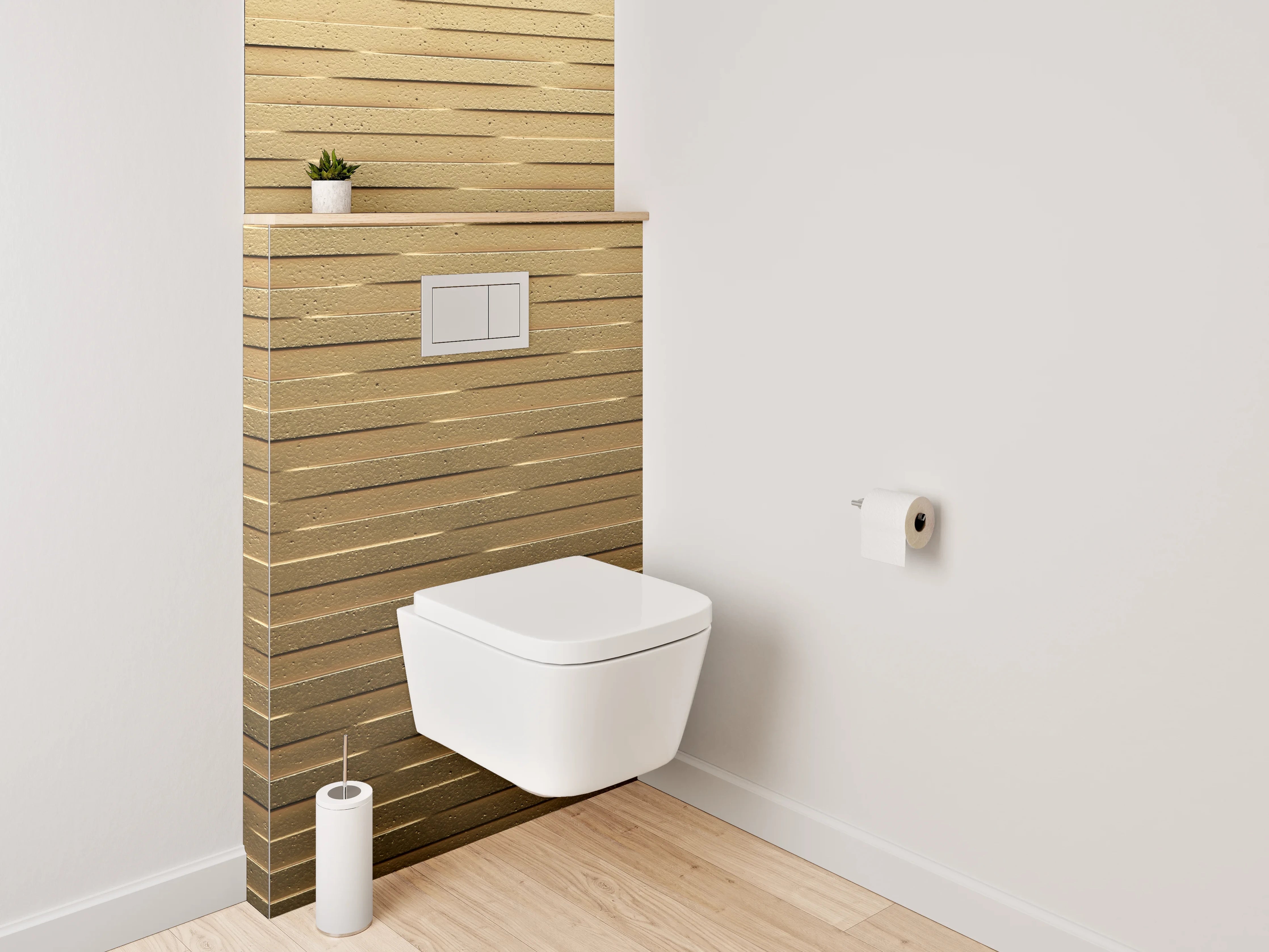 WC-Rückwand - Modernes Holz-Mosaik Muster Braun Gold