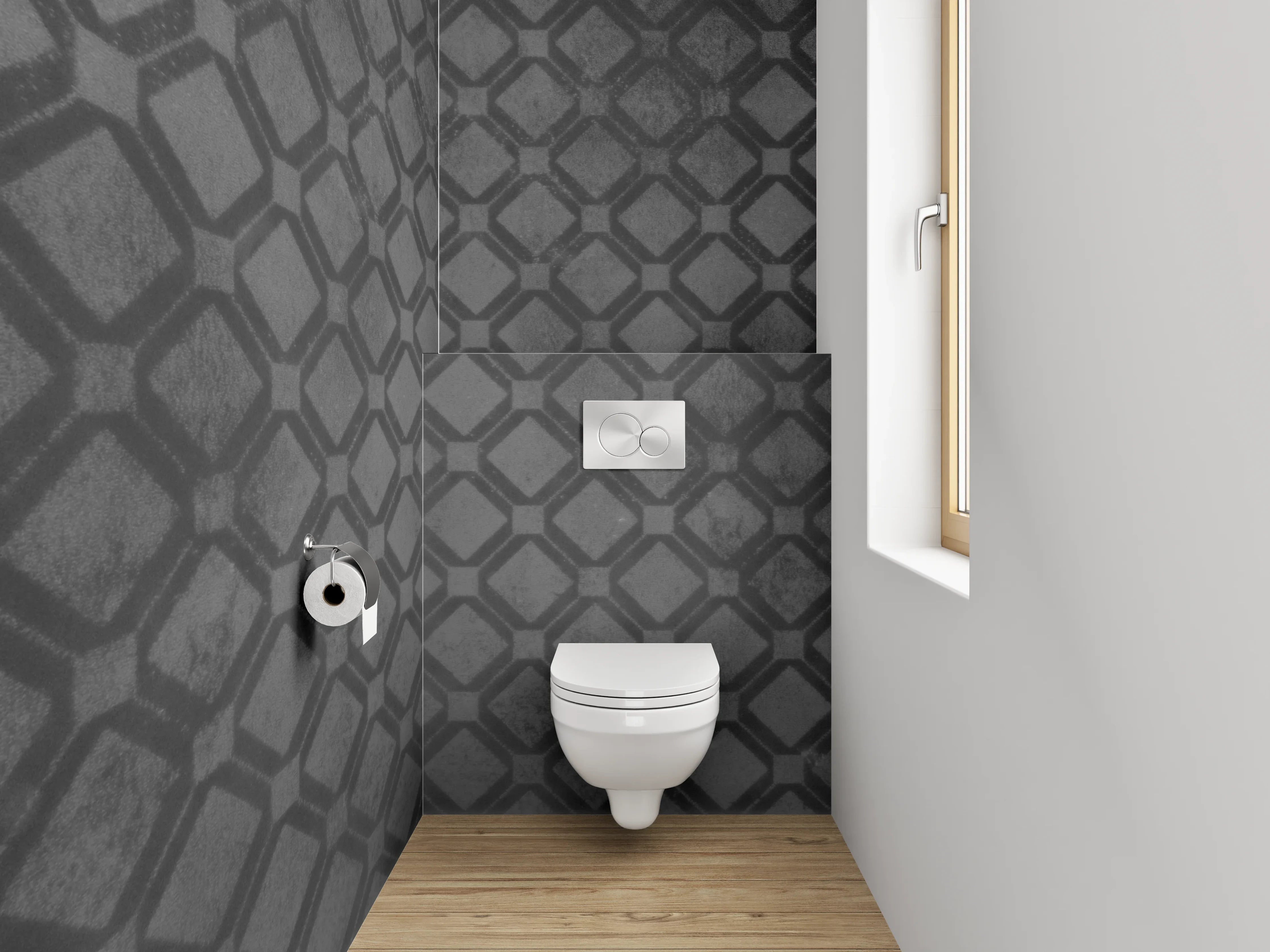 WC-Rückwand - Modernes Kachelmuster Schwarz-Grau