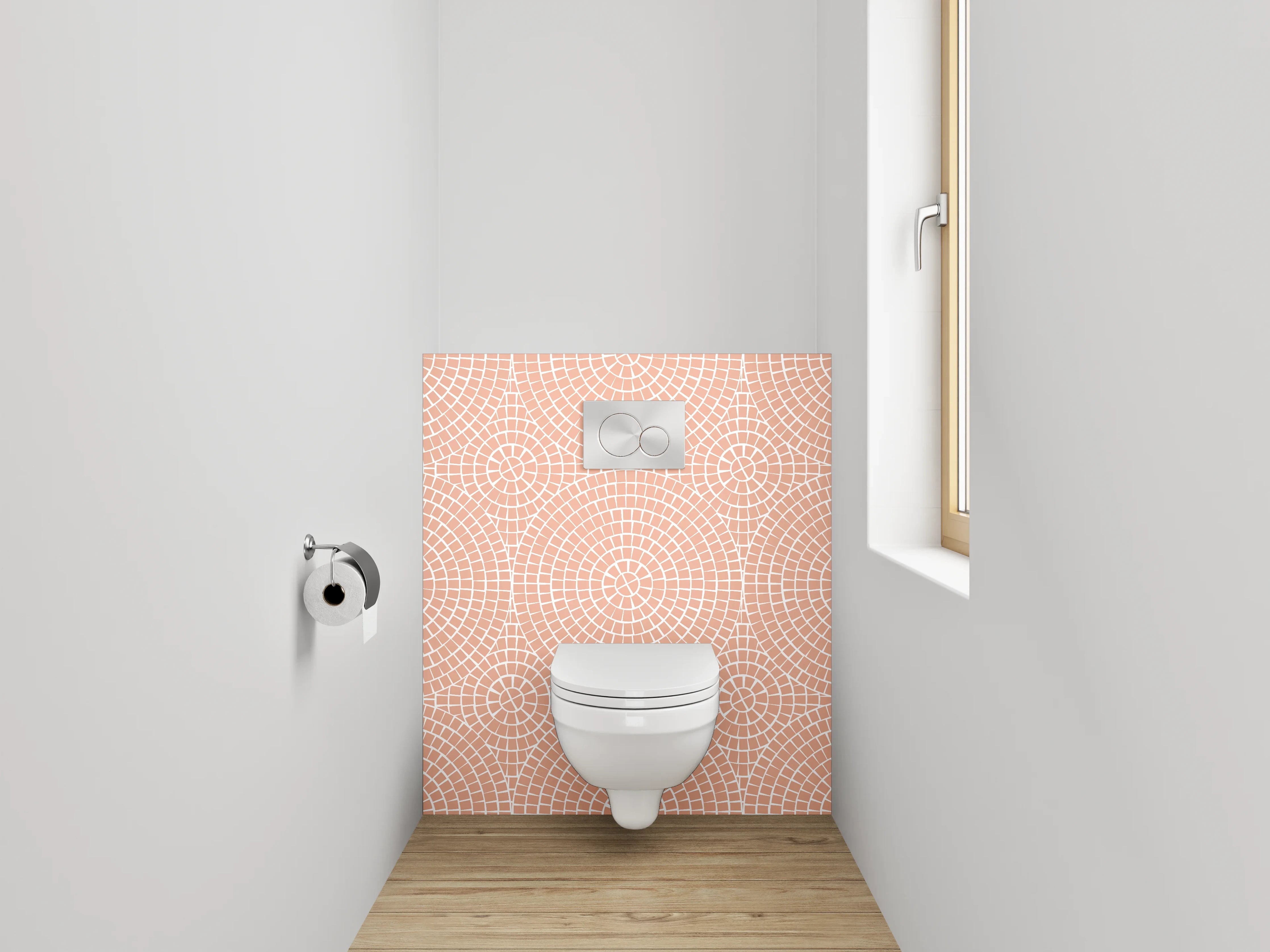 WC-Rückwand - Modernes Kreismuster Rosa Beige