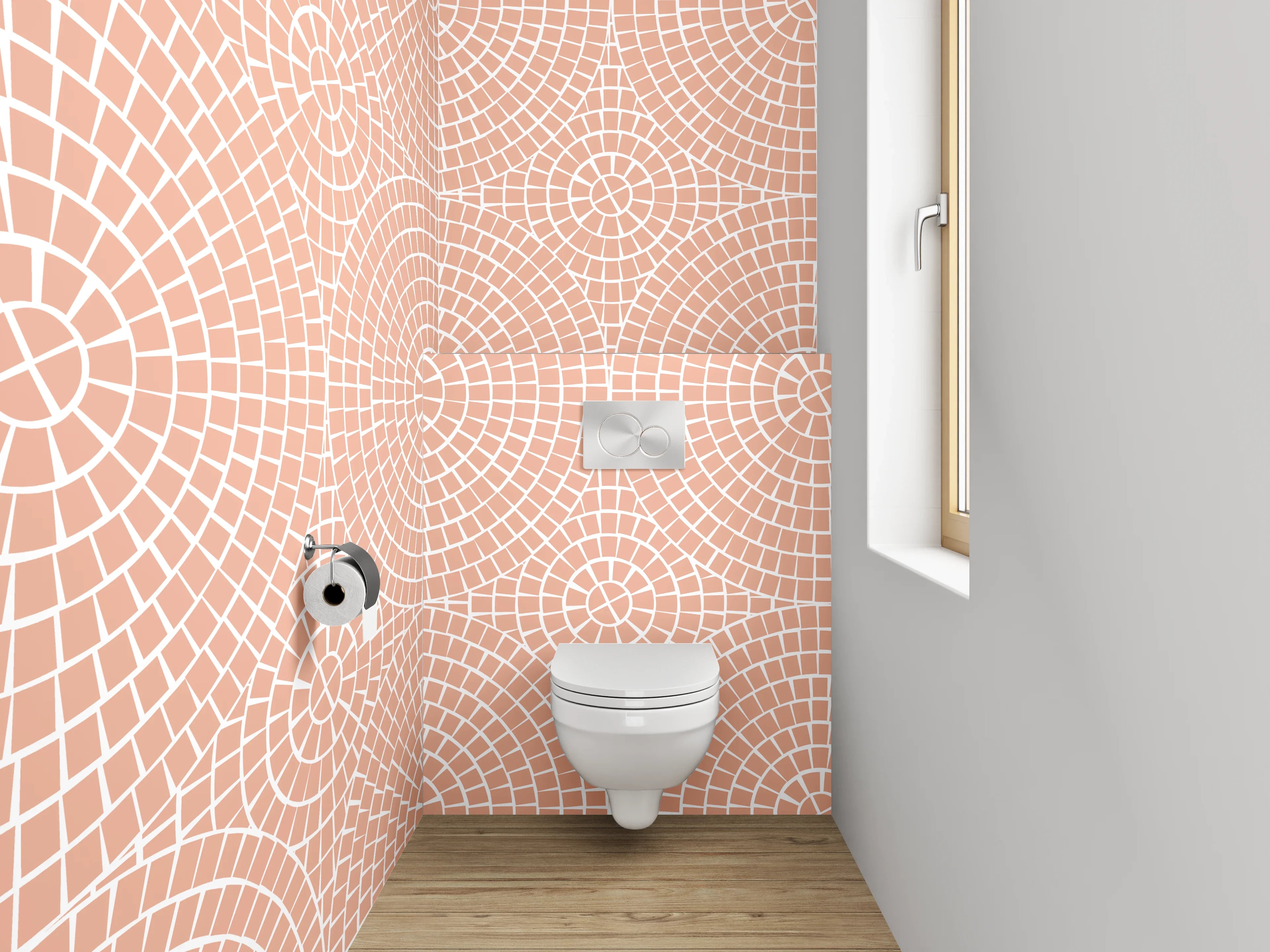 WC-Rückwand - Modernes Kreismuster Rosa Beige